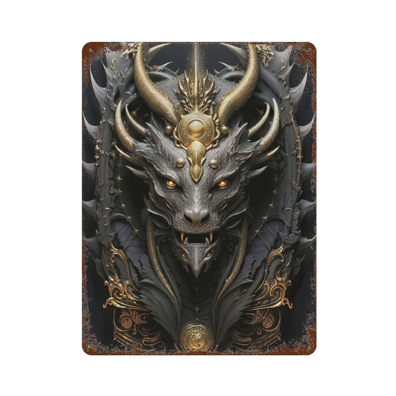 Infernal Regal Dragon Vintage Metal Tin Sign 15.7"x11.8", Rustic Home Decor for Garage, Bar And Workshop Decor