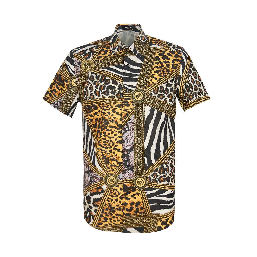 UPAANMen's Leopard Printed Disco Shirts Short Sleeve Button Down Casual Shirt