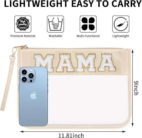 Miniatura 8 de Iqimott Bolsa transparente con letras, bolsa de maquillaje para viajes, playa, aperitivos, para mujeres y niñas, rosado-infantil