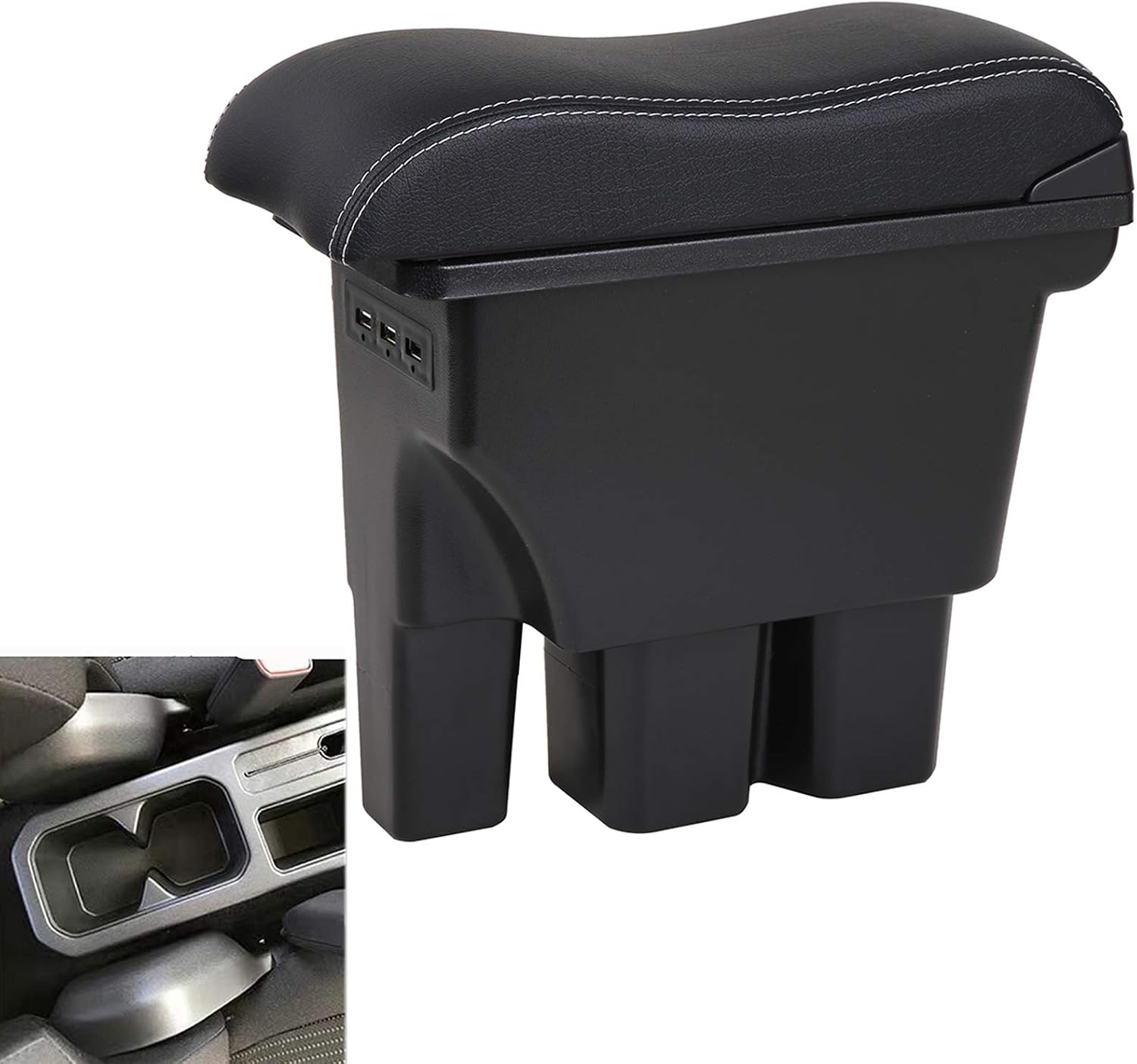 YJYWZH Double Layer Armrest Box for Suzuki Jimny JB64W/JB74W 2018-2023 Car Organizer Interior Storage Center Console with 3 USB Port Black (Black with Black Thread)