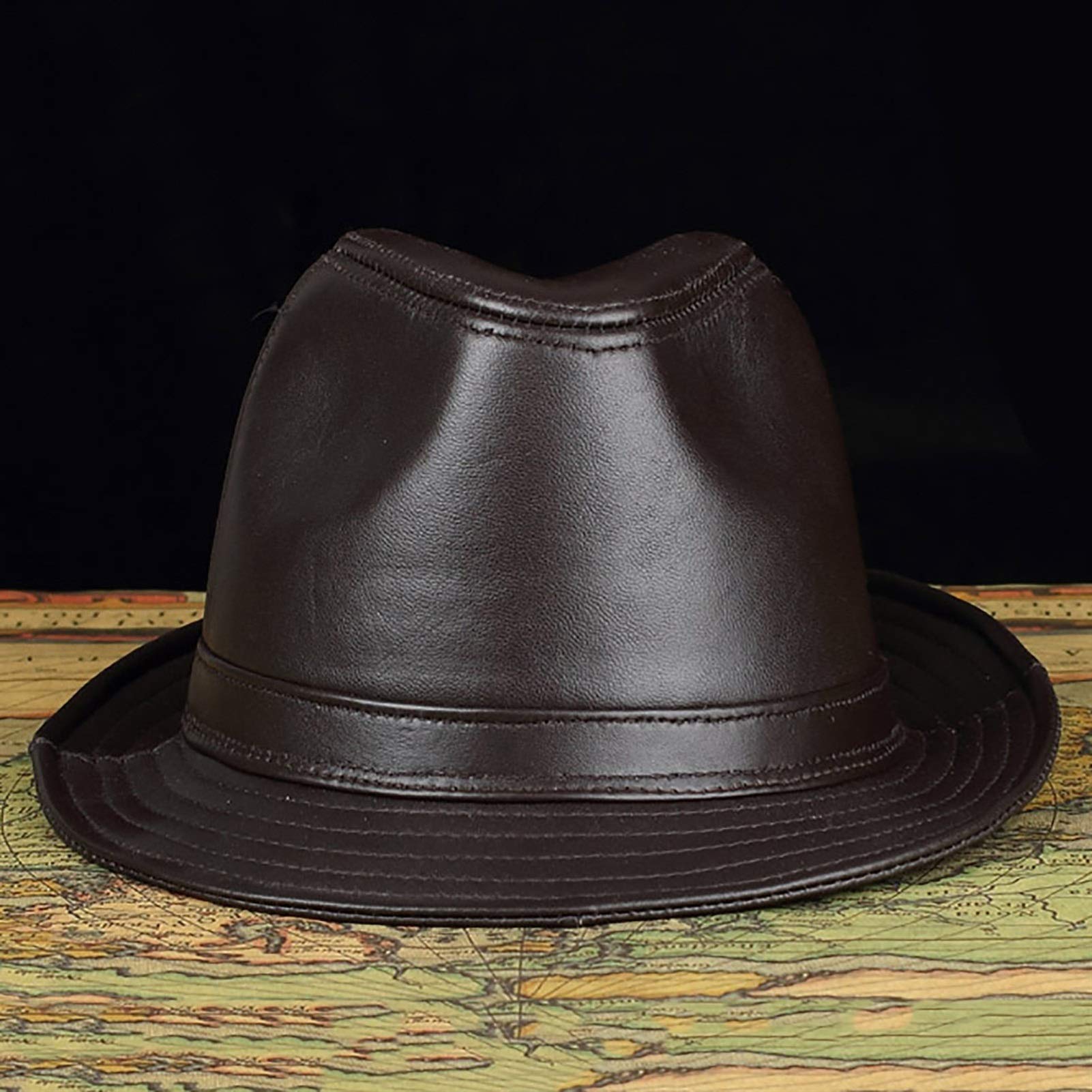 Sombreros de invierno, Hombres Cuero Capas de jazz Panamá Panamá Brim alba Fedoras Hat Gentleman Cap 55-58cm