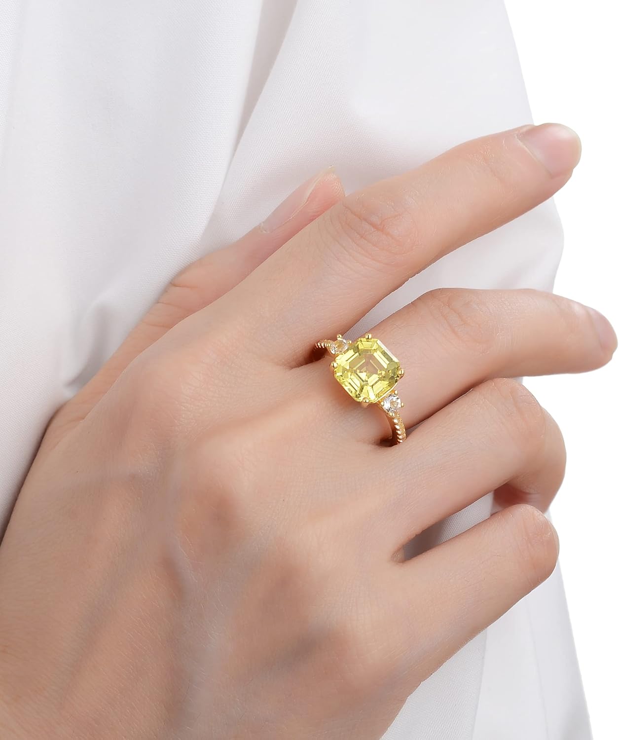 Fine Color Jewels Canary Yellow Sapphire Asscher Cut in 18 Kt Yellow Gold Plated Sterling Silver