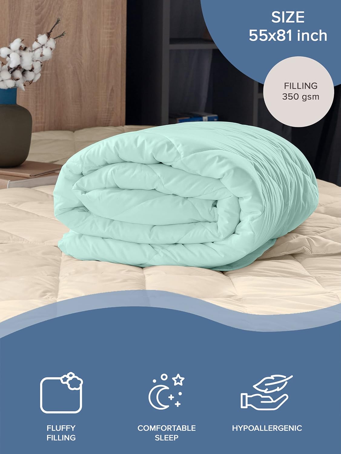 Ambesonne Microfiber Down Alternative Comforter, Brushed Super Soft and Breathable Blanket Square Quilted Bedding with Solid Colors Decoration for Master Guest Bedroom, 87" x 90", Aqua