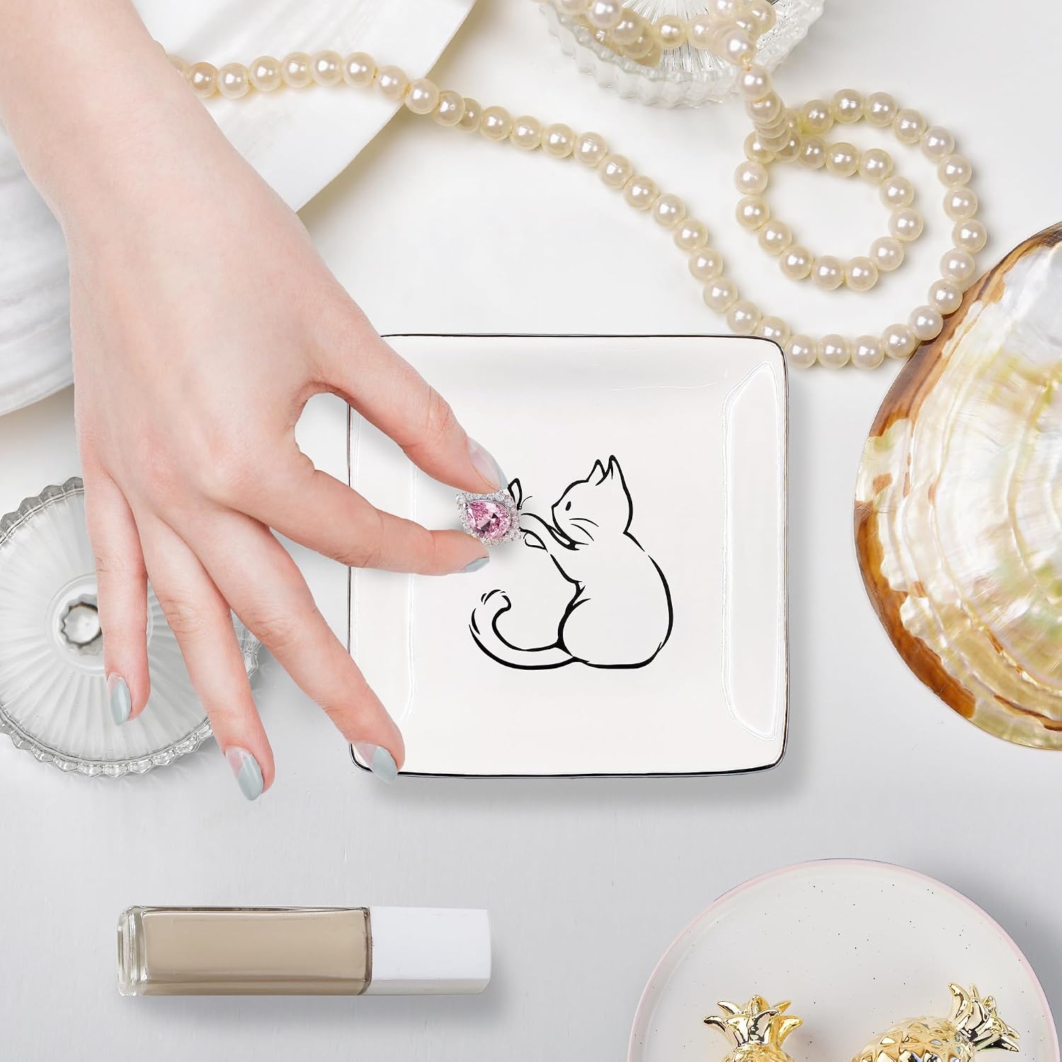 Cat Jewelry Dish, Black Cats Lover Ring Dish Gifts for Women, Black Cat Gifts, Ceramic Jewelry Tray for Rings & Earring, Earring Tray Birthday Christmas Gift
