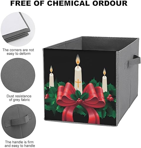 Miniatura 3 de Calendario de Adviento con coronas, cubos de almacenamiento plegables de tela con asas dobles, con velas, cestas plegables para estantes,