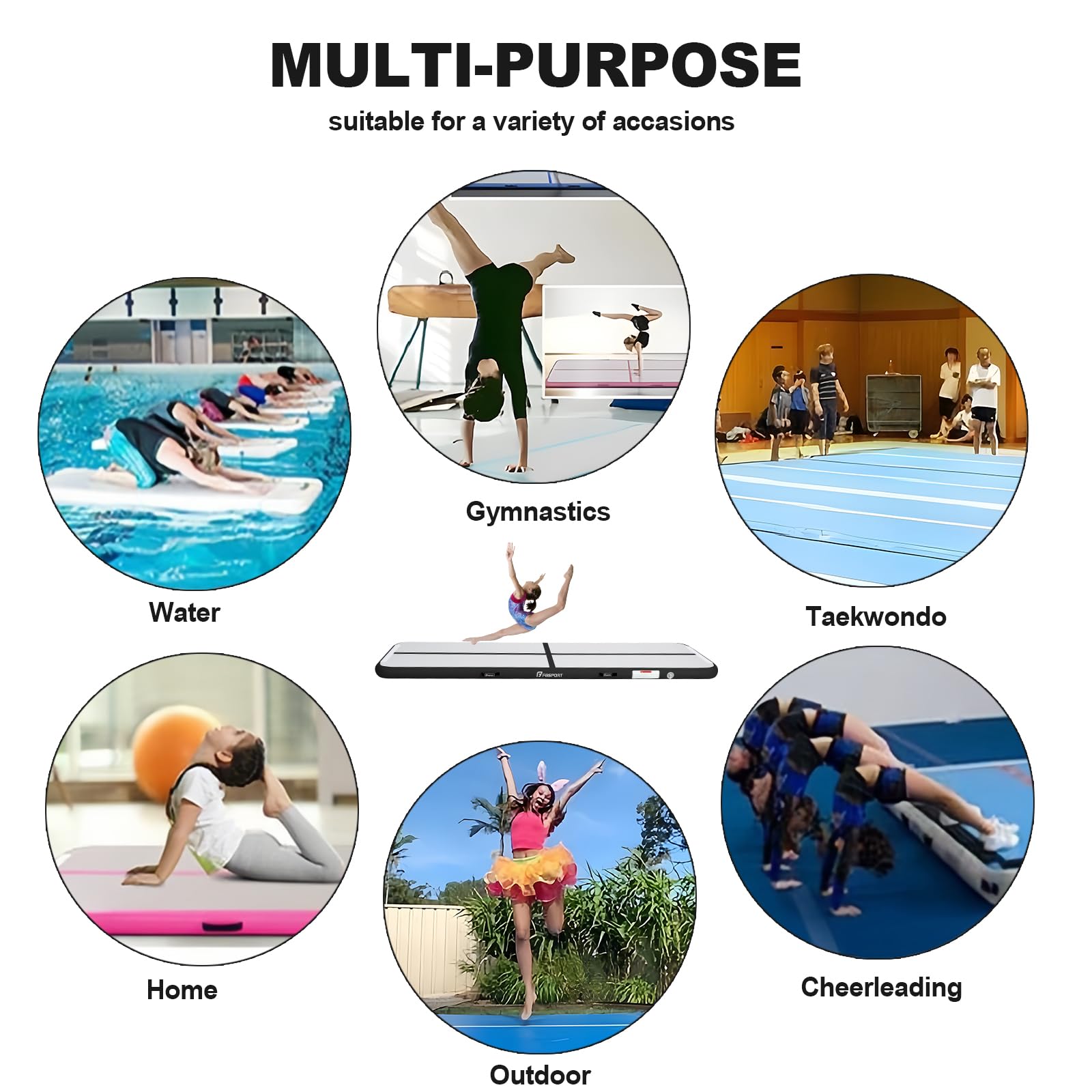 FBSPORT Airtrack Tumbling Matte, 10/20cm hoch, Dicke 2/3/4/5/6/M Dicke mit Luftpumpe, Trainingsmatte mit Tragetasche, Gymnastikmatte für Zuhause Outdoor Yoga