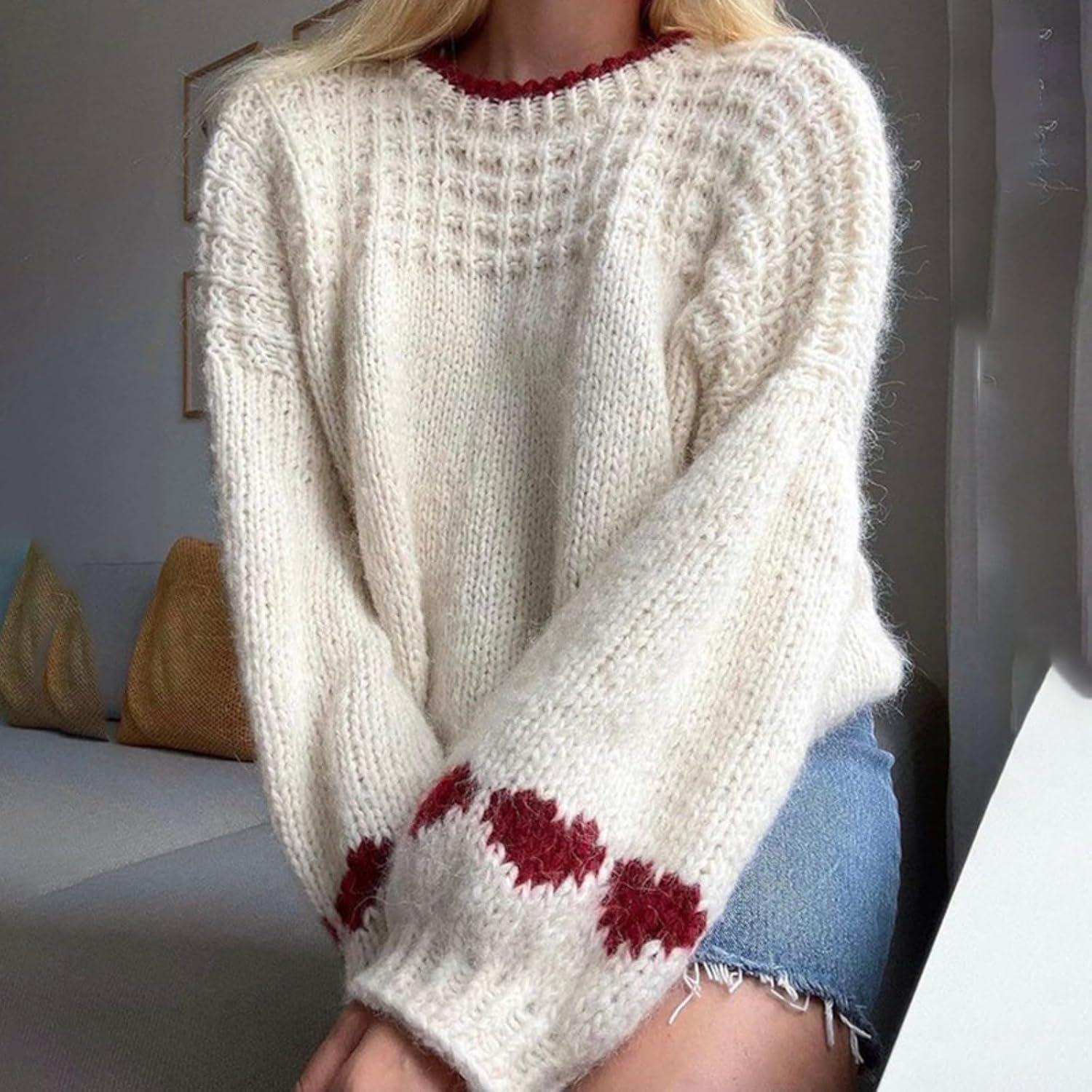 Cute Bow Sweaters for Women Long Sleeve Cozy Pullover Fall Winter Y2K Tops Aesthetic Clothes Outfits
