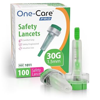 ONE-CARE PRO Safety Lancets, 30G, Push-Button Activated, Sterile, 100 Count
