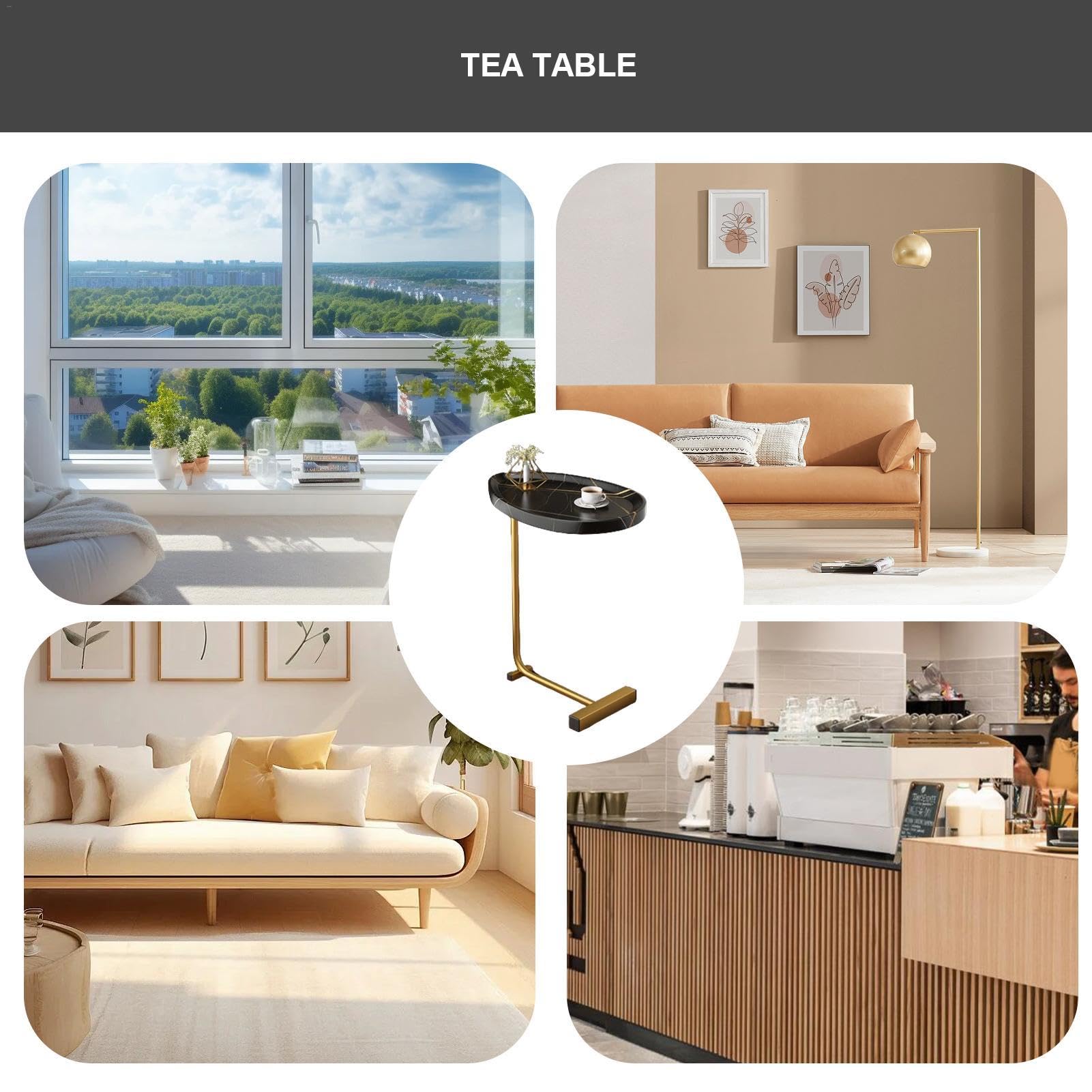 C-förmiger Beistelltisch – Couchtisch, Couchtisch, C-förmiger Beistelltisch | Nachttisch-Tablett, TV-Tablett, Rustikaler Snack-Teetisch Mit Metallrahmen Für Wohnzimmer Und Wohnaccessoires | förmiger Beistelltisch | Nachttisch-Tablett, TV-Tablett, Rustikal