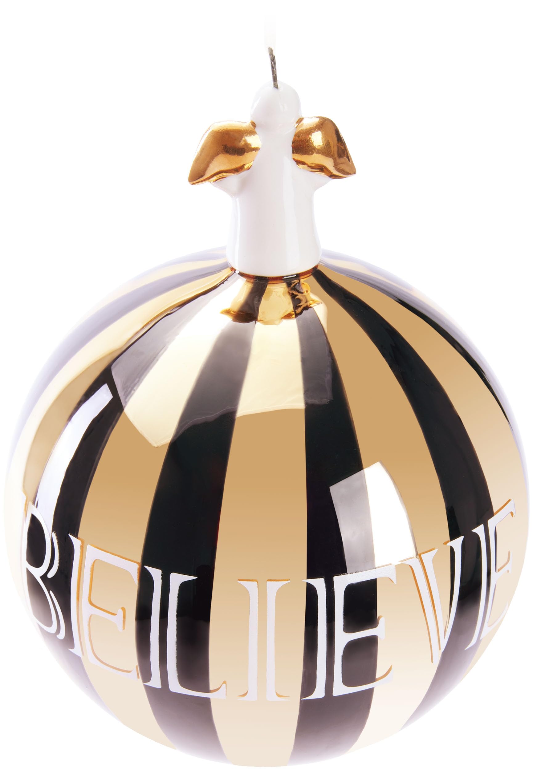 BRUBAKER Premium Pallina di Natale Perla con Corona Oro - Pallina in Vetro da 10 cm con Figurina in Porcellana - Realizzata a Mano - Pallina di Natale per Decorazione - Colore