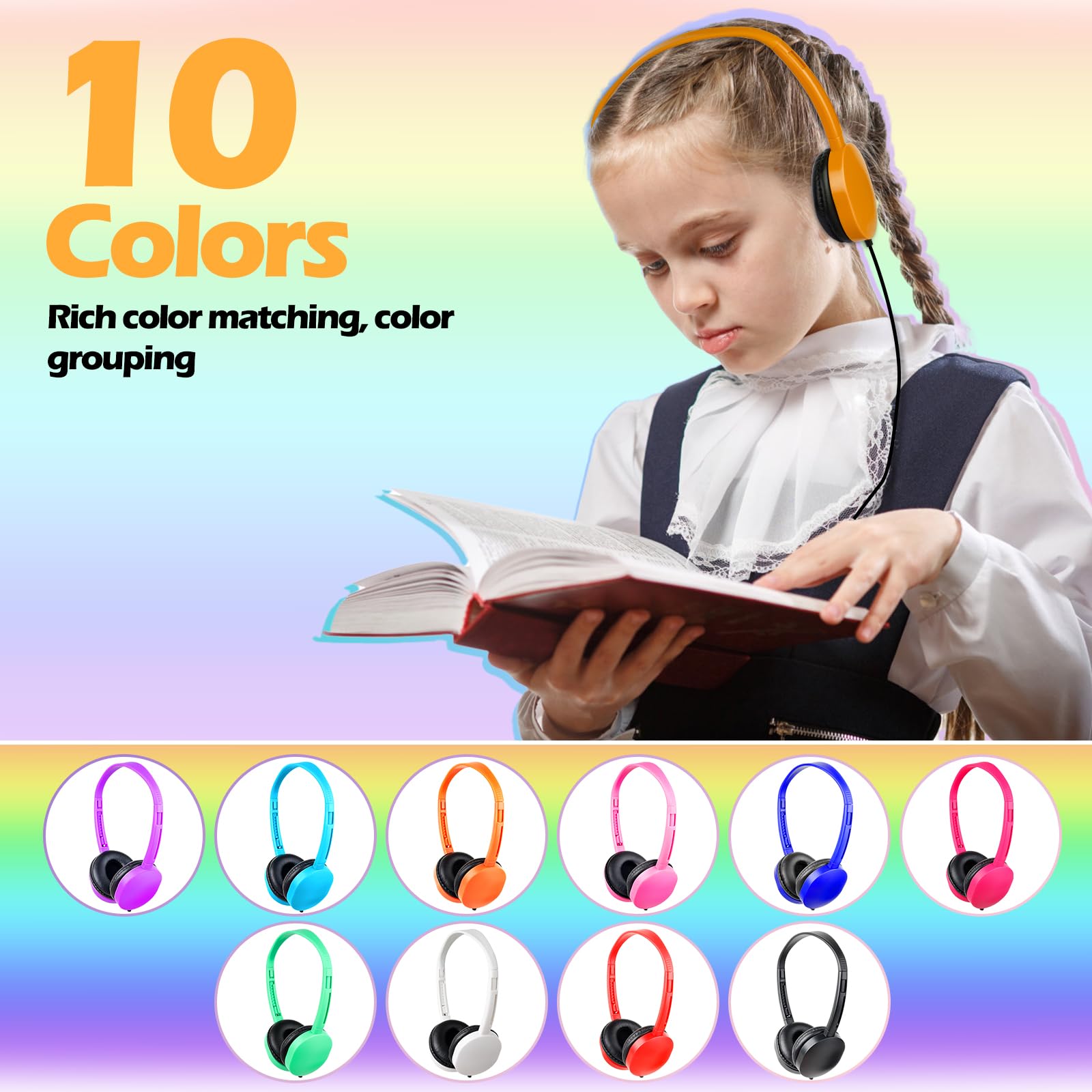 Auriculares para niños, paquete de 20 unidades para aula, escuela, juego de auriculares para estudiantes, adolescentes, niños, conector de 3,5 mm, multicolor