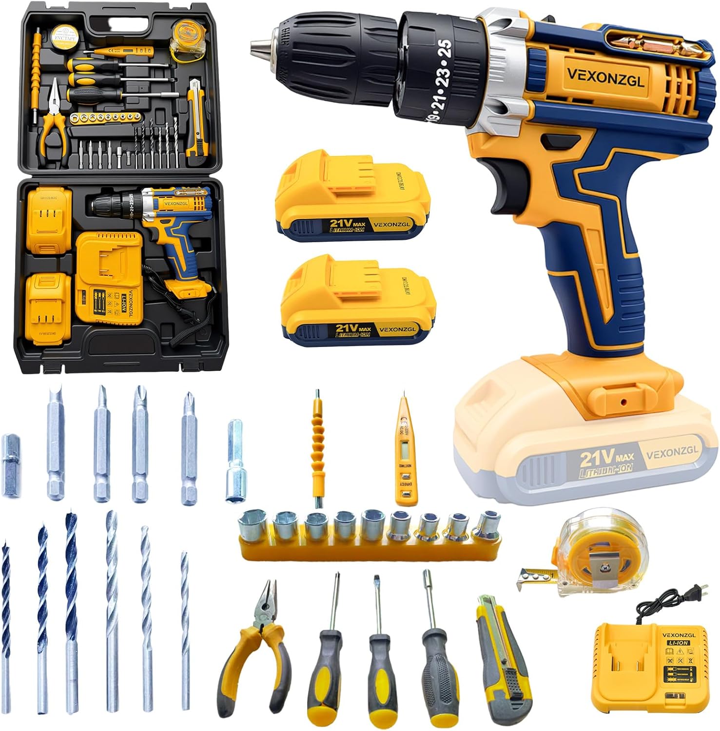 Taladro Inalámbrico 21V con Batería y Cargador, 60Nm, 2 Velocidades