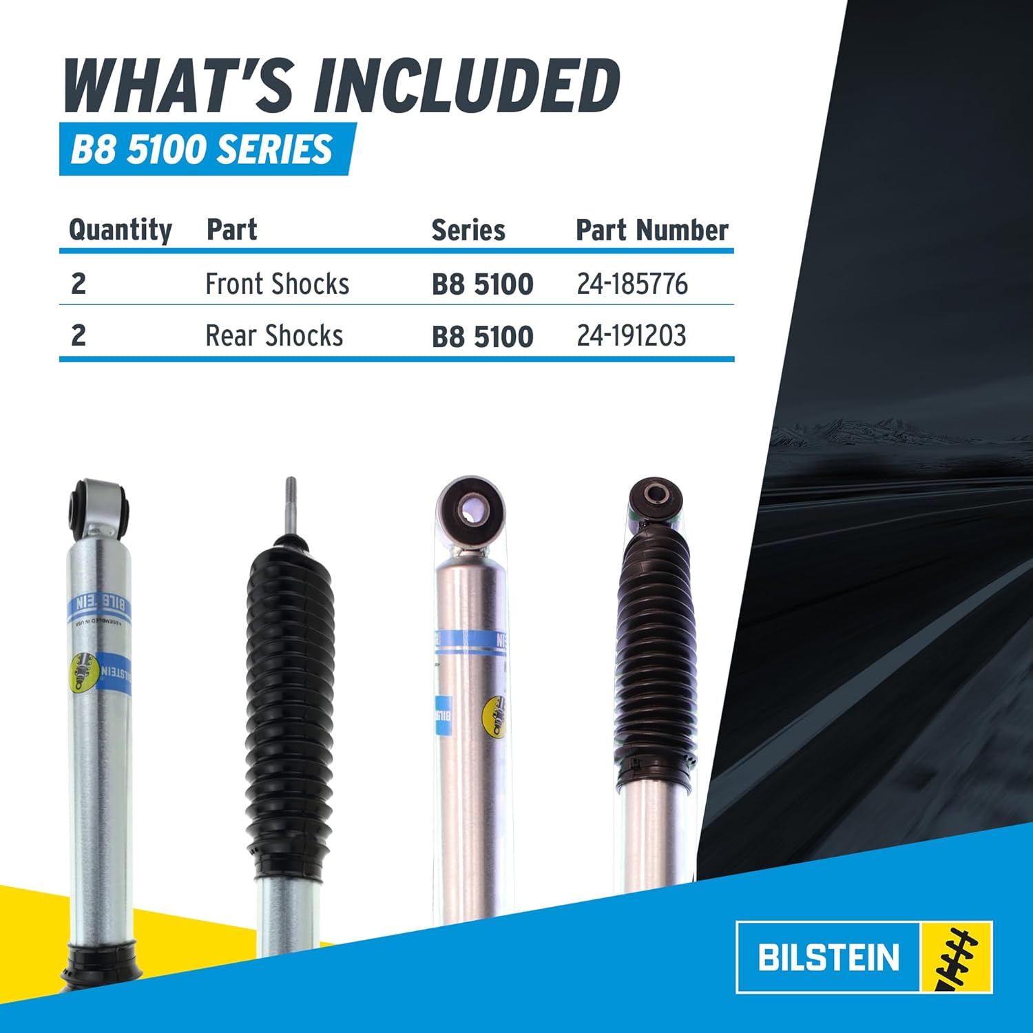 Bilstein B8 5100 Series Set of Front & Rear Shocks fits 2003-2013 Ram 2500 4WD with 0-2.5" Front & 0-1" Rear Lift | Monotube Design | Zinc Plated | Improves Ride Quality, Handling & Comfort