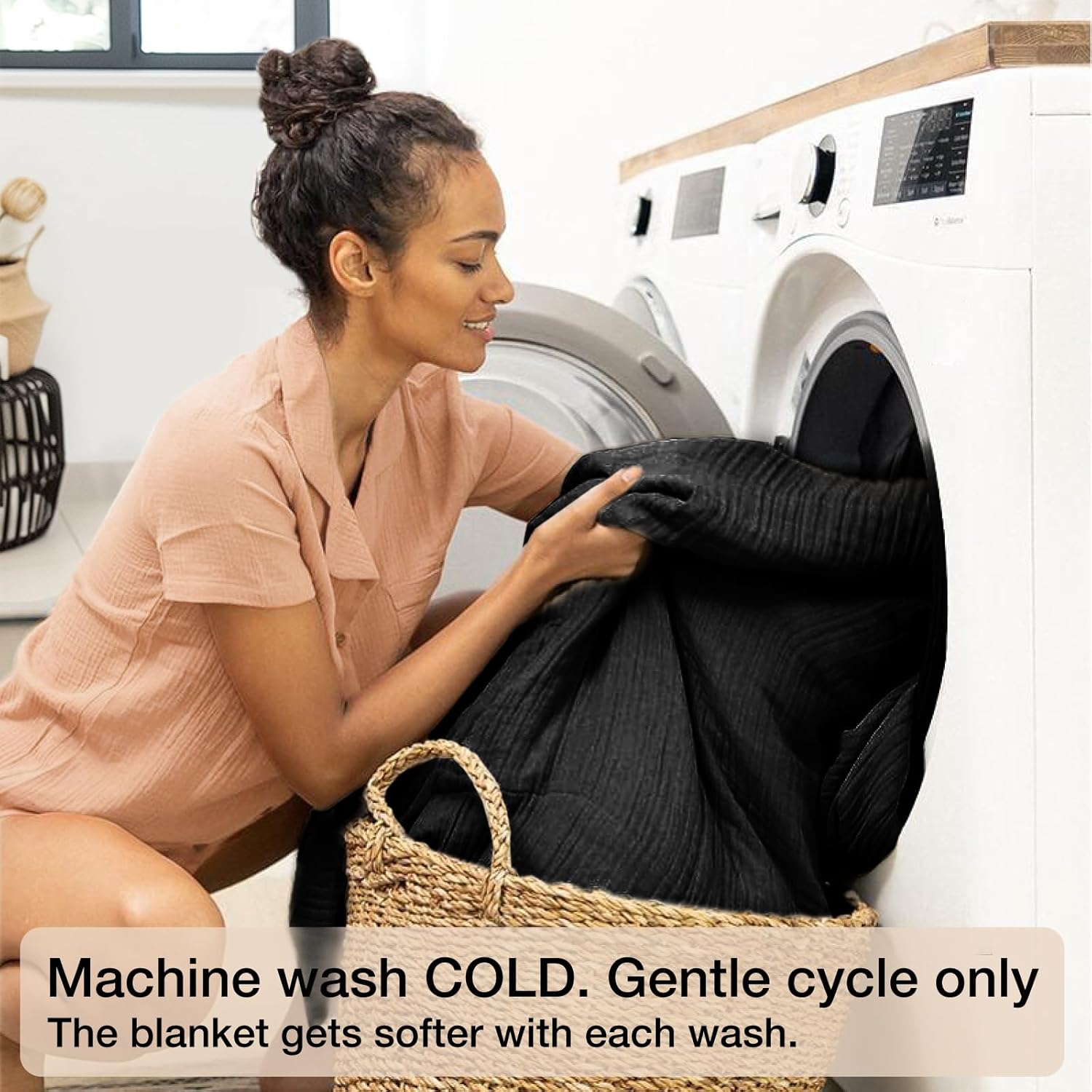 100% Cotton Muslin Blanket 50"x 60", 6 Layers Breathable and Lightweight Cotton Throw Blankets for Couch, Soft Cooling Summer Gauze Blanket for Adults All Season, Black