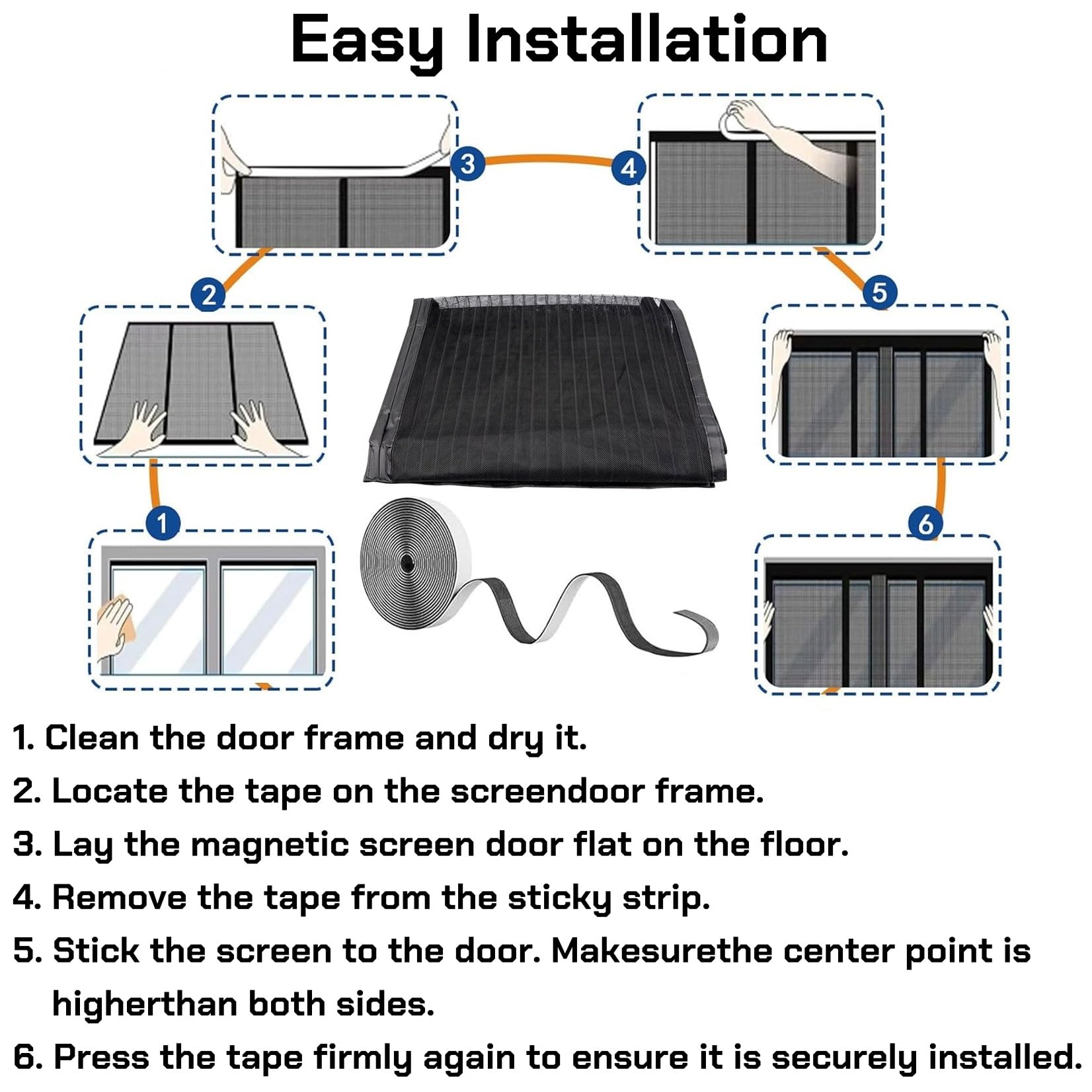 Fliegengitter Balkontür 136 x 208 cm (Anpassbar) Extra Starke Magnete Magnet-Verschluss Insektenschutz Balkontür mit Selbstklebendes Klettband für Terrassentür, Schwarz
