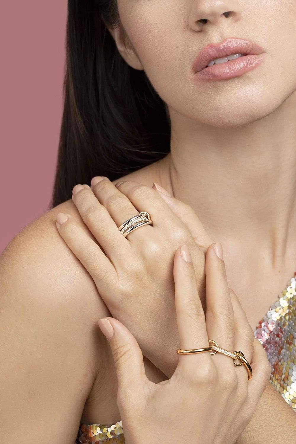 Gold Silver Rings for Women Non Tarnish 18K Gold Plated Stackable Rings Dainty Cubic Zirconia Statement Rings Wedding Band Thumb Ring Mixed Metals Stacking Rings Set Size 5-10 Jewelry Gifts - Image 4