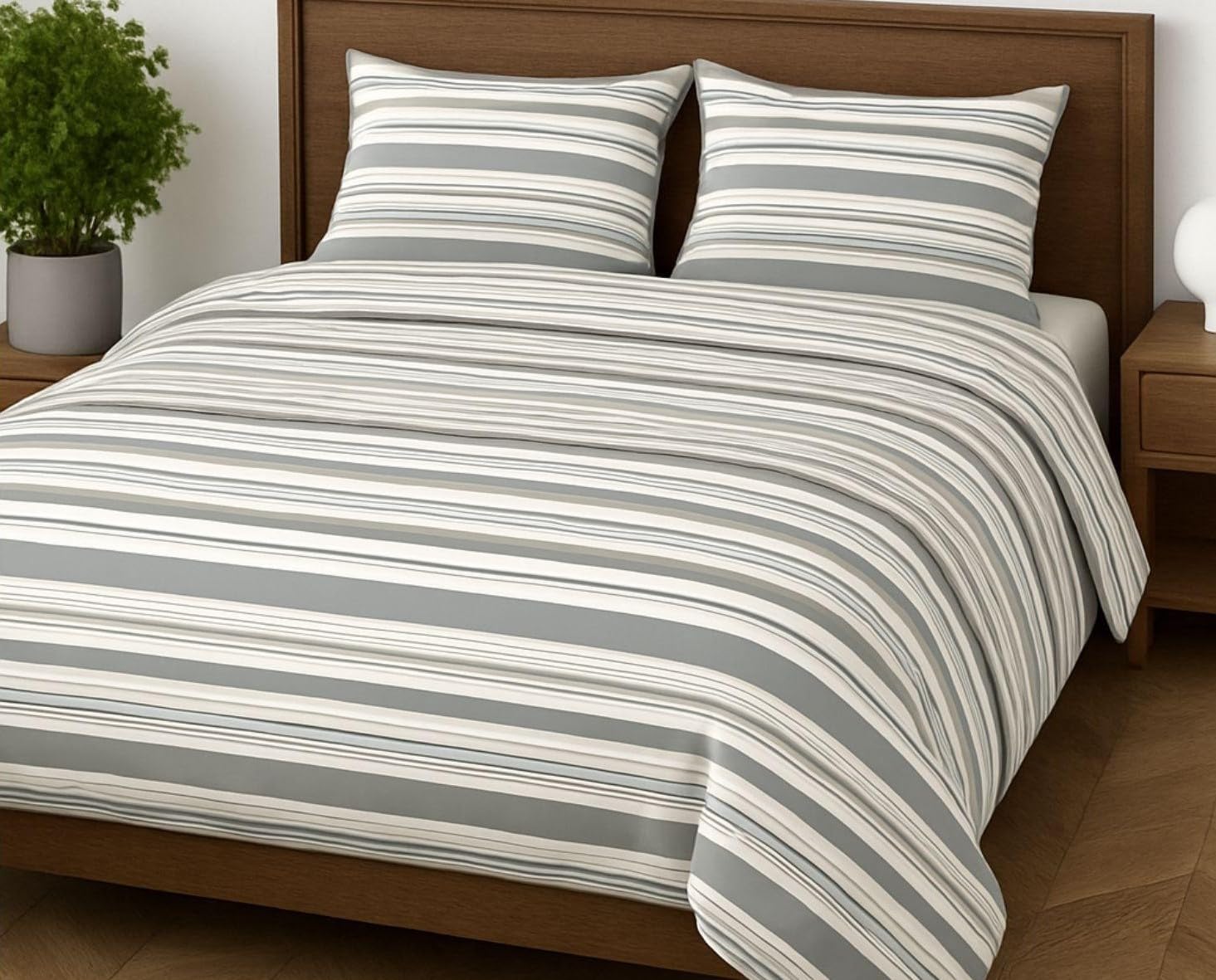 L'Emporio Casa Set Lenzuola Flanella Letto Matrimoniale 100% Caldo Cotone sopra 240x290 + sotto Angoli 160 a180x195 a 200 + 2 Federe 50x80 (Riga Grigio)