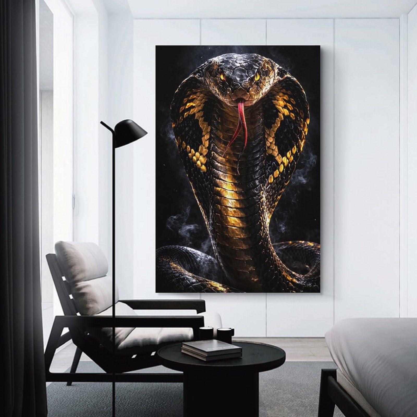 Junmoney Wall Art Print Fierce Cobra Snake Portrait, 20x30inch(50x75cm), for Hallway, Bedroom Or Modern Interiors, Thoughtful Wall Decor for Art Lovers