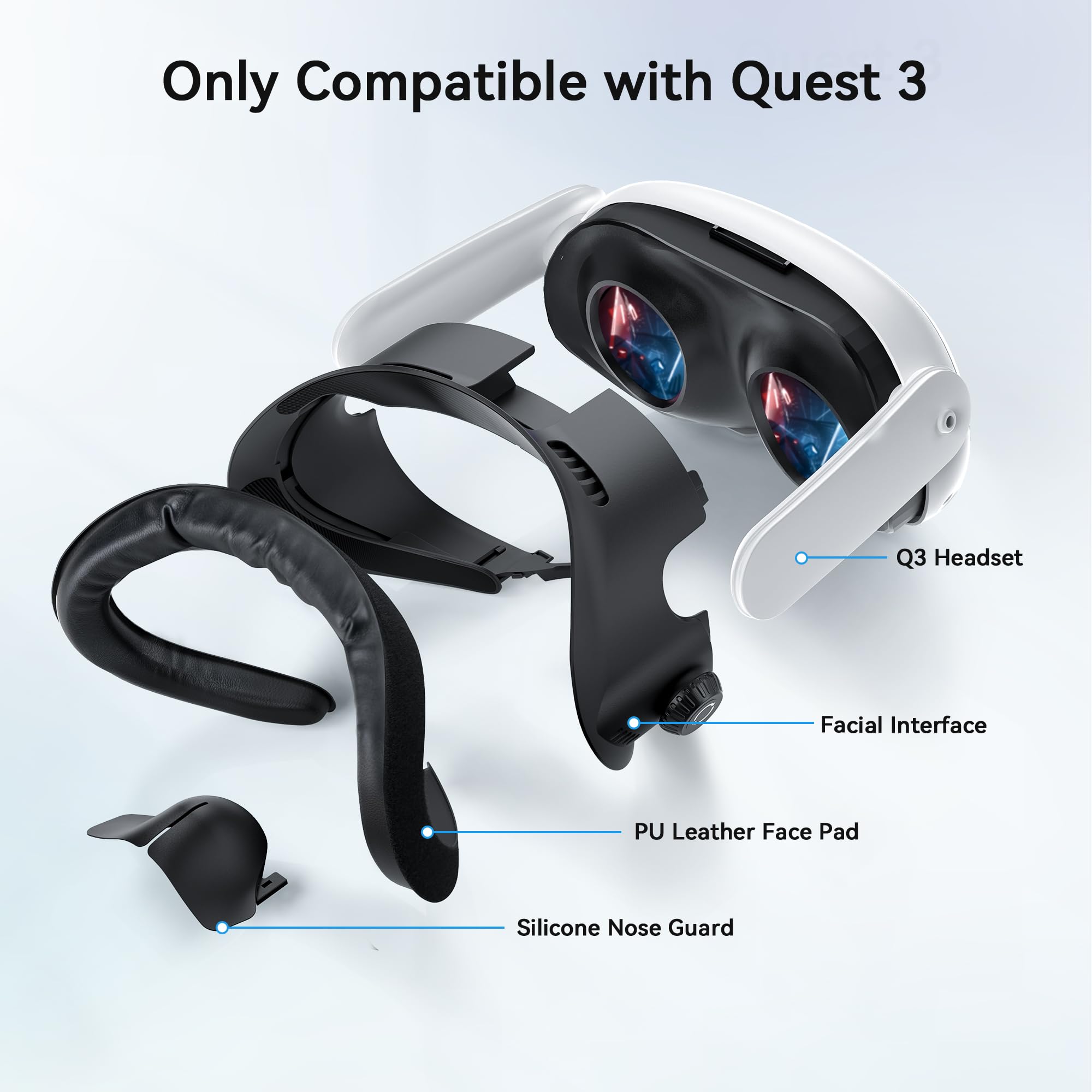 AMVR FC4L Face Cover Pad Facial Interface Compatible with Meta/Oculus Quest 3 Accessories, with Knob Adjustable, NO Compatible with Meta Quest 3S