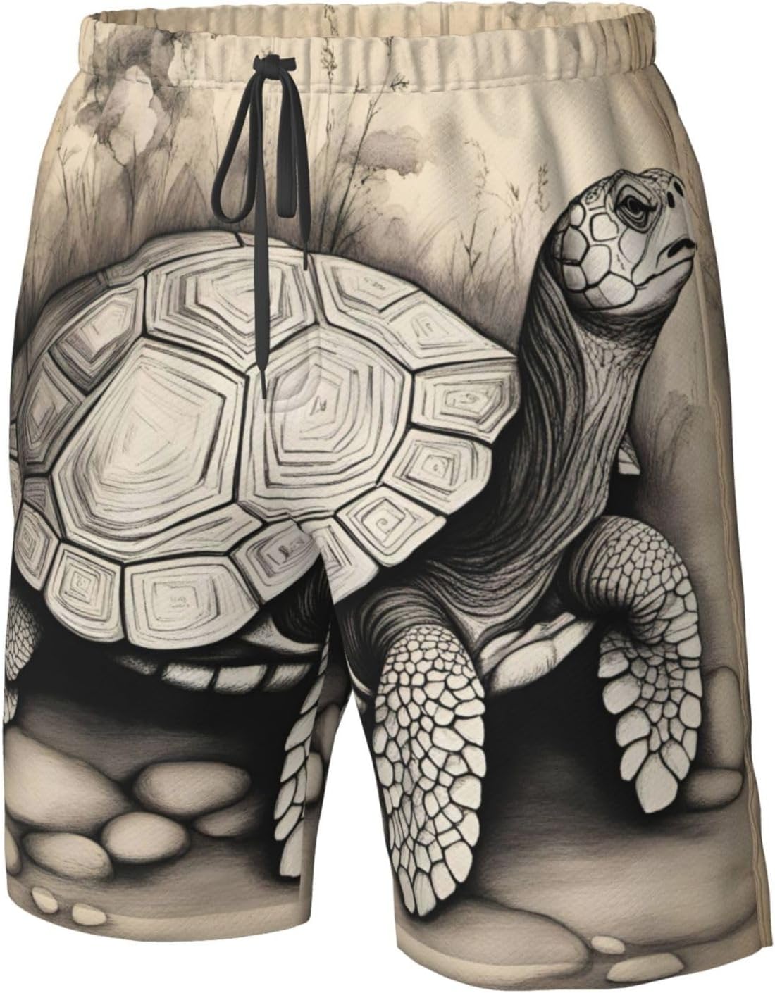 Mens Turtle Write Print Beach Shorts,Casual Summer Shorts for Men,Quick Dry Polyester