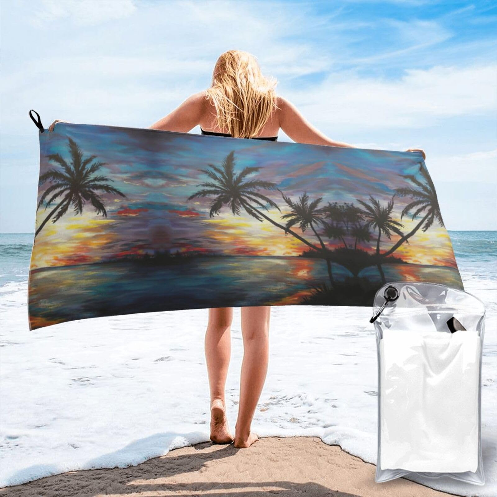 ENGhjes Tropical Sunset Print Camping Towel Fast Drying Bath Beach Shower Wrap For Gym Camping Vacation Adults Portable Gift