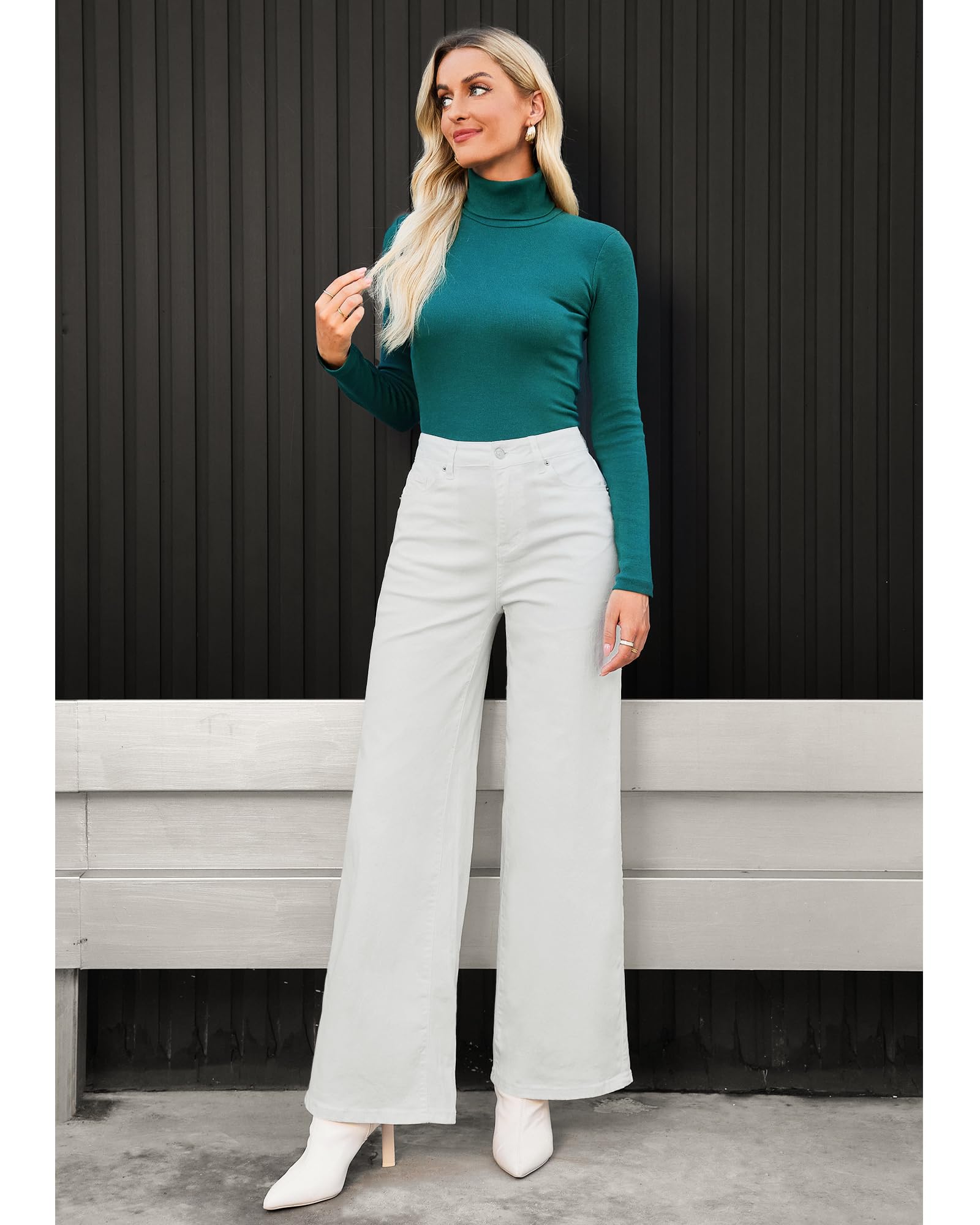 Roskiky Wide Leg Jeans Damen High Waist Stretch Denim Pants 90S Baggy Jeans Hosen Damen Jeans mit Taschen