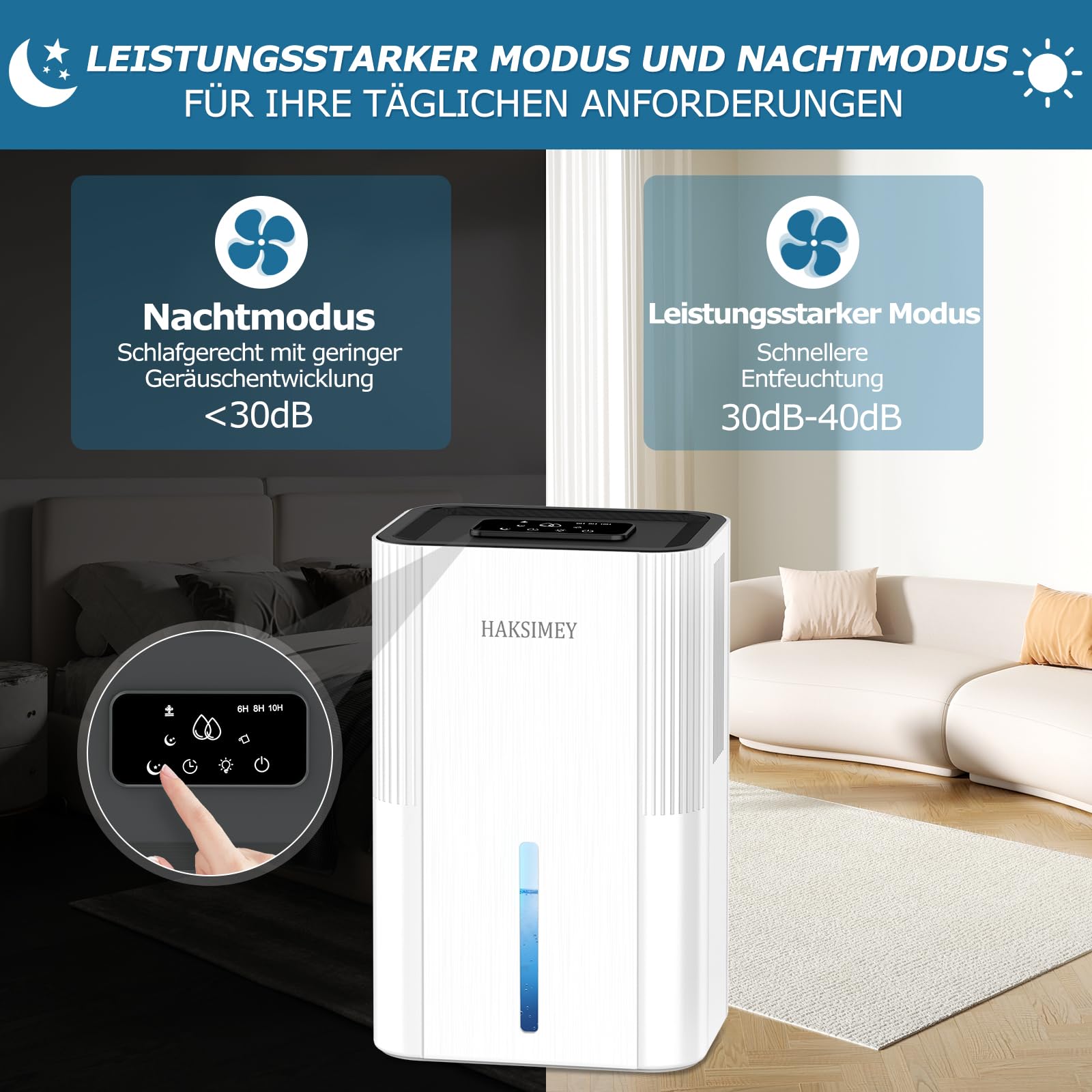 Luftentfeuchter elektrisch 2800ML,Tragbar Dehumidifier for Home mit Abtauen & Timer,Leise raumentfeuchter für Schlafzimmer Keller Badezimmer | 7-Farben LED Licht mit Nachtmodus