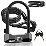 NDakter Bike Locks Heavy Duty Anti Theft，18mm Bicycle Combo U Lock with 5FT Cable, 4-Digit Resettable Combination Electric Scooter Lock with 2Keys and Bracket for Tricycle, Moped, Motorcycle(Gray)