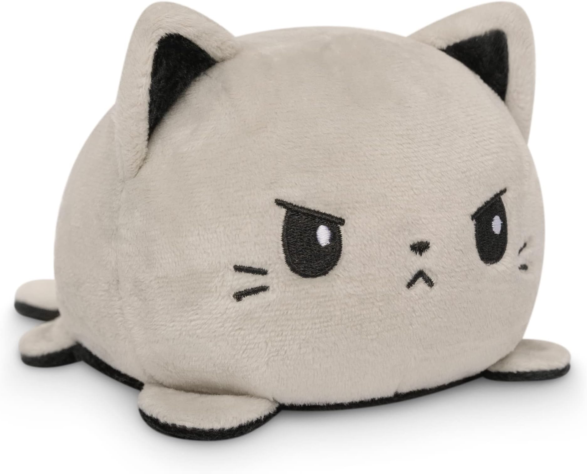 TeeTurtle Reversible Cat Plushie 4-Inch Gray + Black Two-Sided Flip Plush Toy with Embroidered Details - Cute Mini Collectible Plush for Kids, Teens, and Adults