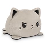 TeeTurtle Reversible Cat Plushie 4-Inch Gray + Black Two-Sided Flip Plush Toy with Embroidered Details - Cute Mini Collectible Plush for Kids, Teens, and Adults