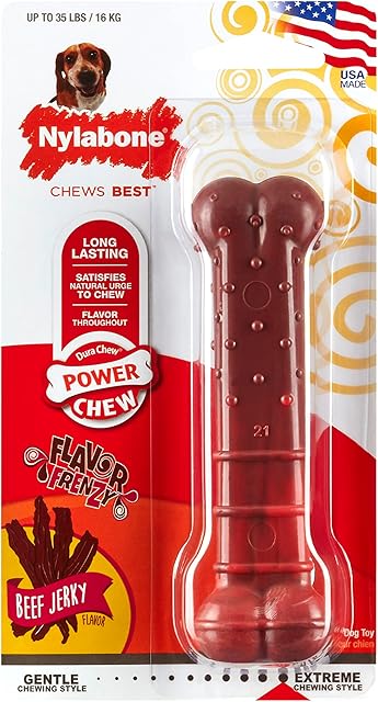 Nylabone Extreme Tough Dog Chew Toy Bone, Durable, Cleans Teeth, Beef Jerky Flavour, Medium, for Dogs Up to 16 kg