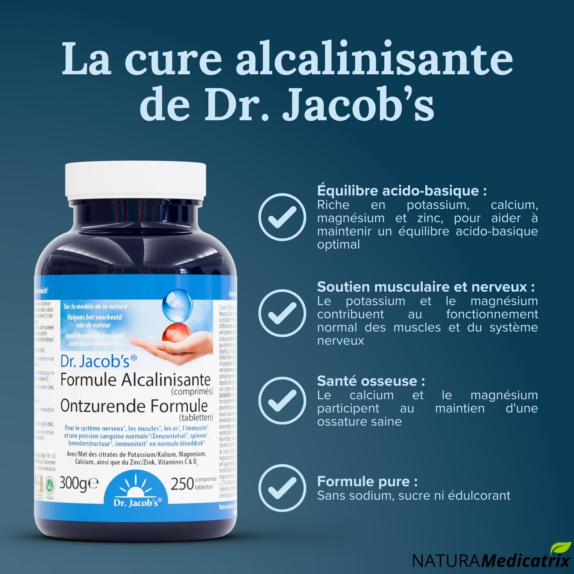 Formule alcalinisante en comprimés, optimise le métabolisme acido-basique, synergie de minéraux alcalins