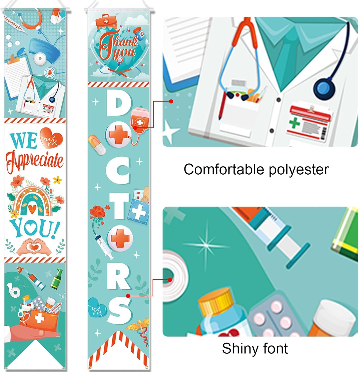 HOWAF Thank You Doctors Decoration Porch Sign, Appreciation Doctors Week Banner for Happy Doctors Day Party Decor, Doctors Day Front Door Banner for Medical Doctor Nursing Graduation Party