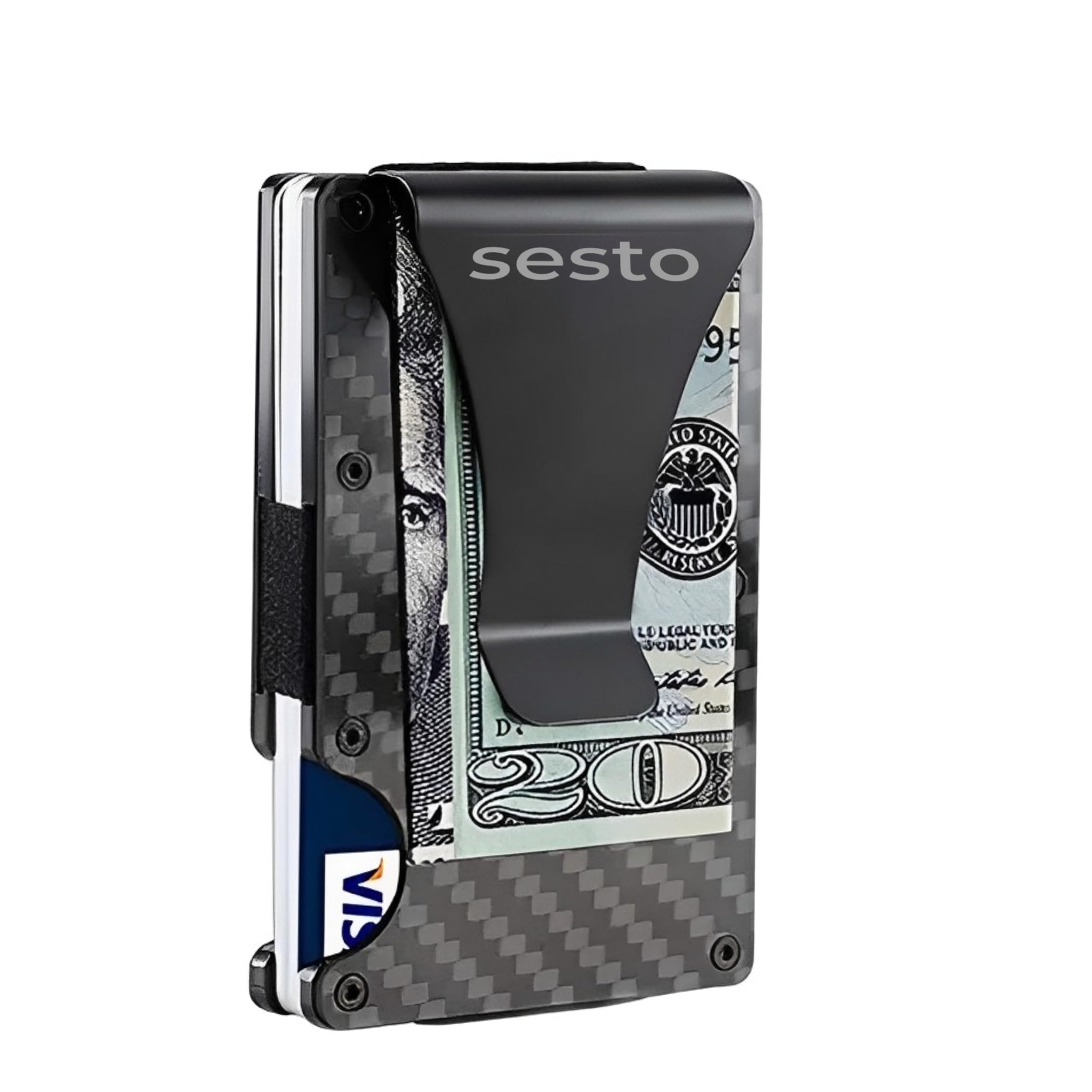 Sesto Carbon Fiber RFID Blocking Slim Metal Credit Card Holders Wallet Aluminum Real Carbon Fiber Men Minimalist Wallet, Black, Grey, Minimalist