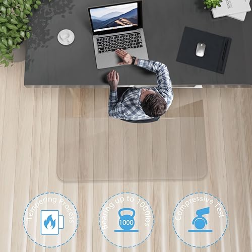 Miniatura 3 de Tapete para silla de cristal, transparente estándar, 36 x 48 pulgadas, resistente vidrio templado, grosor de 15 pulgadas, tapetes de vidrio para