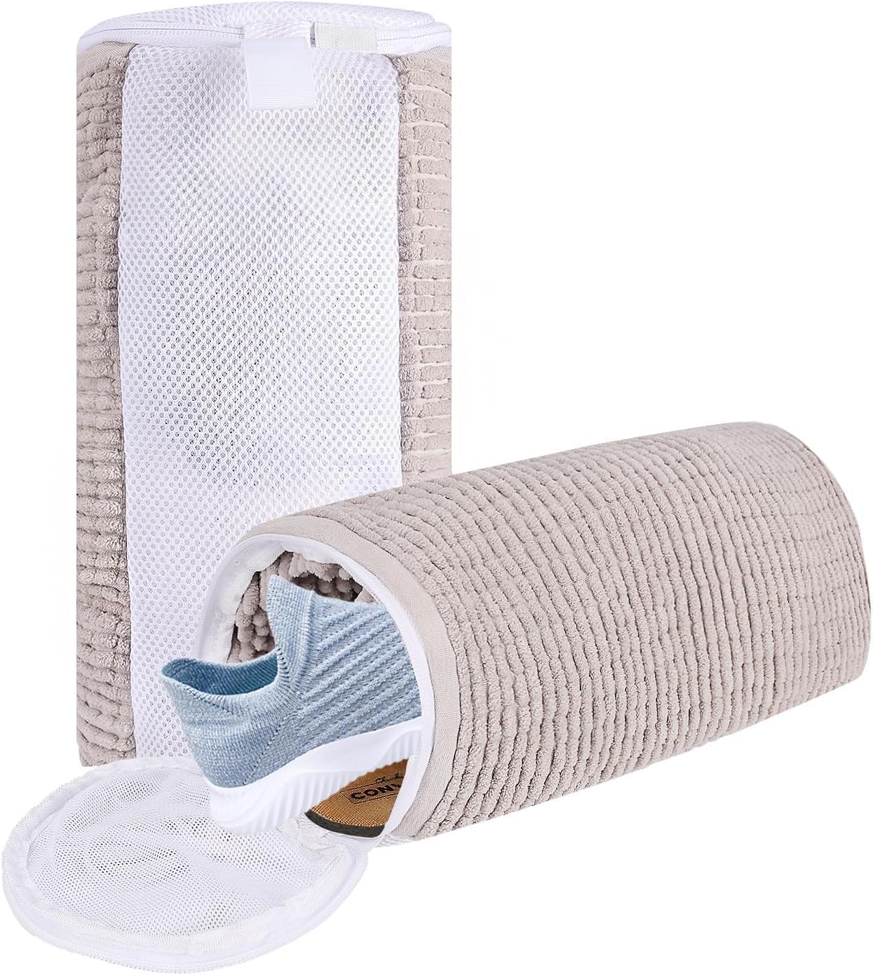 Shoe Washing Machine Bag, Laundry Shoe Bag for Washer and Dryer, Reusable Zipper Shoe Mesh Cleaning Bag Fluffy Fiber Inside with Insole and Shoe Lace Pocket, Shoe Washing Machine(Grey)-image-41