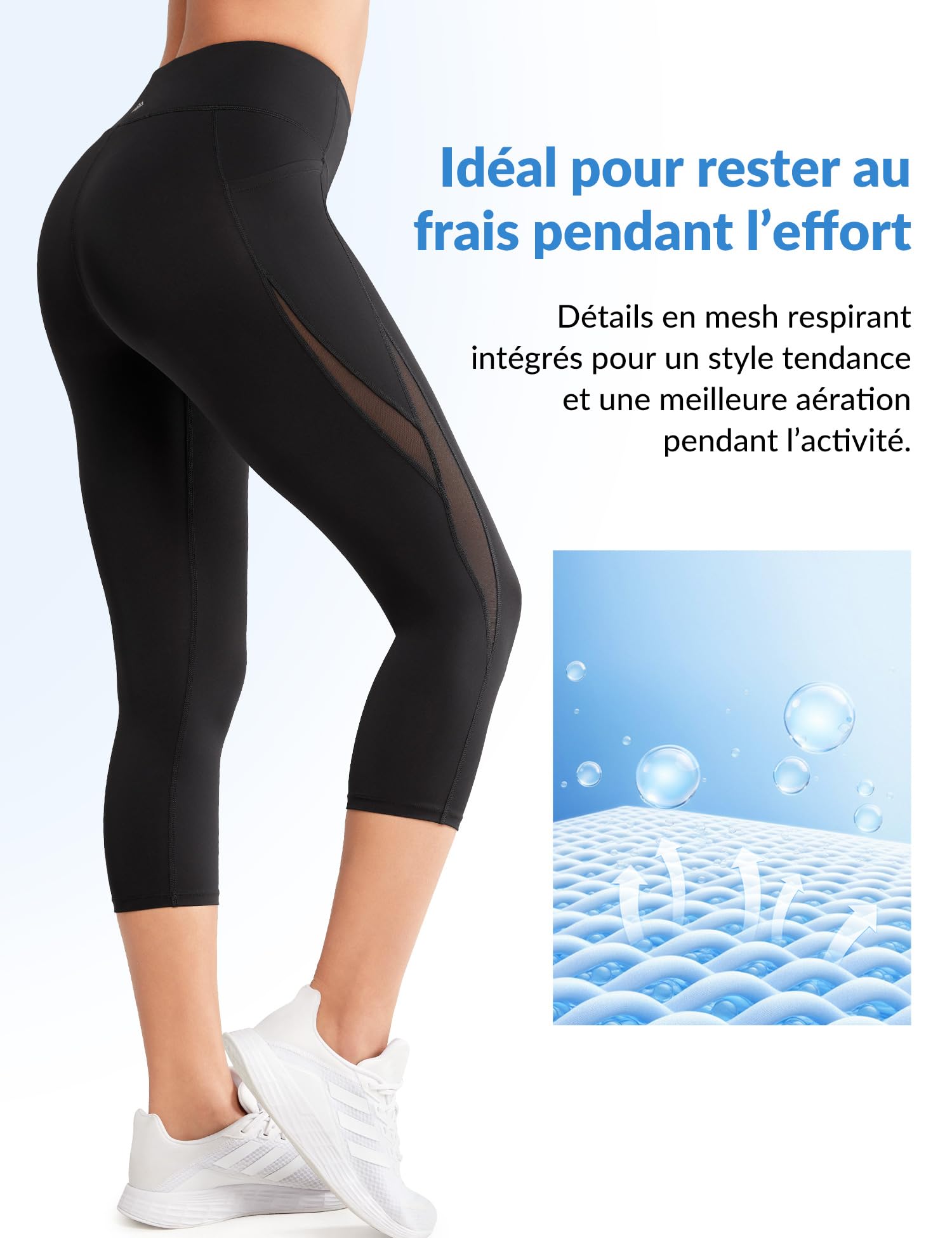 Yvette Legging de Sport 3/4 pour Femme avec Maille Taille Haute Contrôle du Ventre Opaque