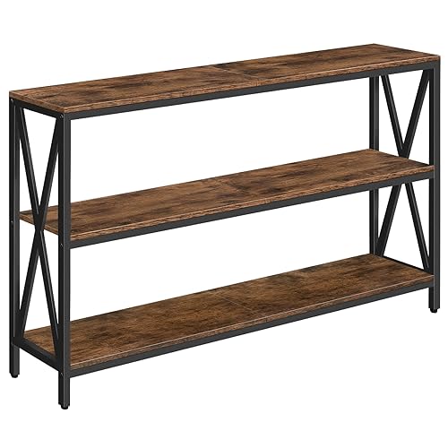 55" Sofa Table, Industrial Console Table, 3-Tier Narrow Side Table