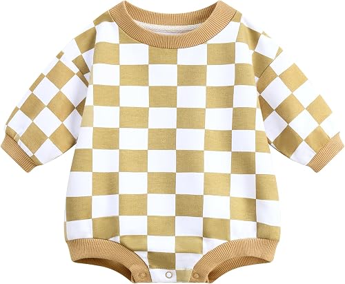 Bafeicao Baby Boy Girl Checkerboard Sweatshirt Romper Organic Cotton Checkered B