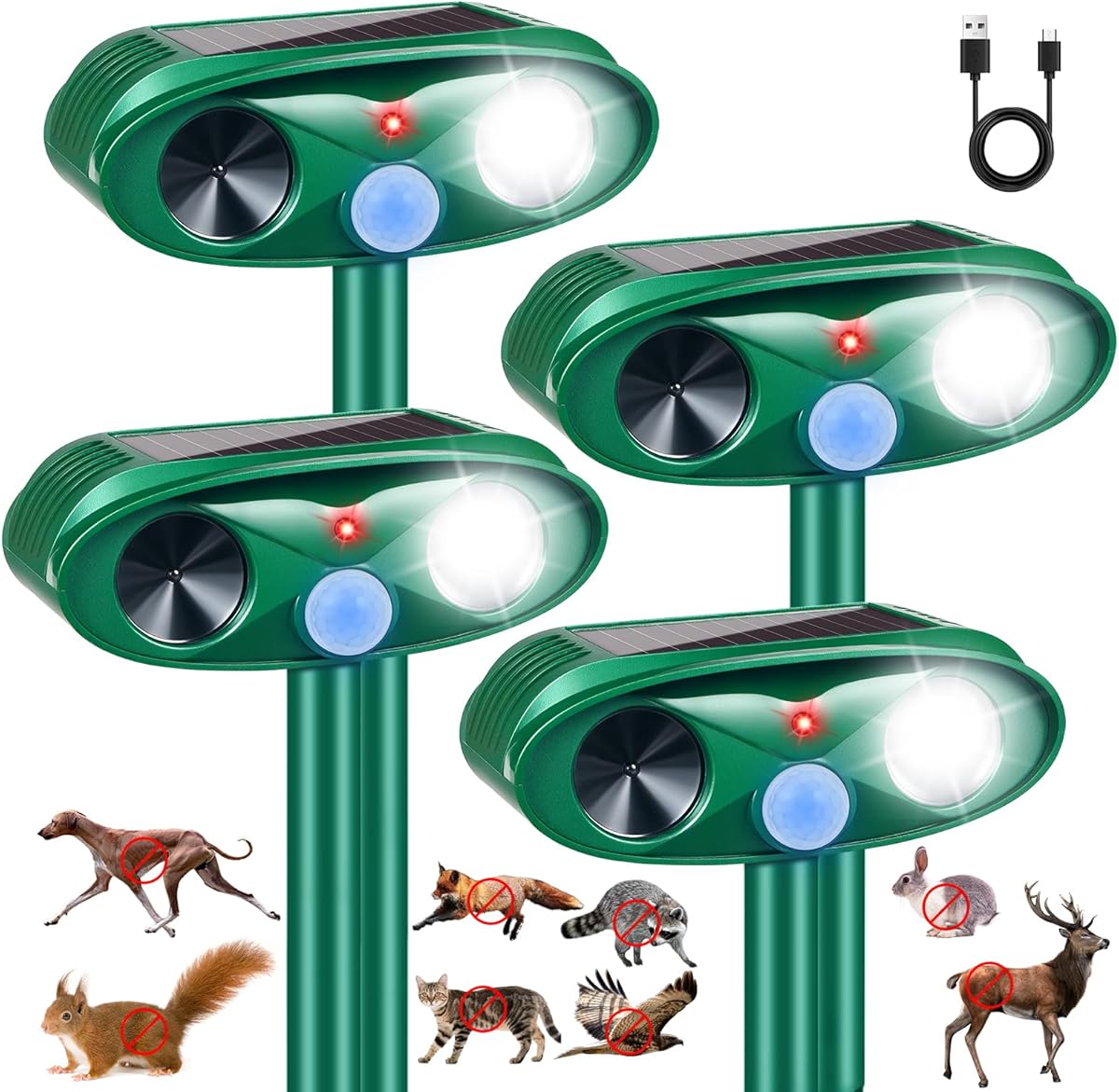 2026 Sonic Fortress Pro Deer Repellent Cat Deterrent Outdoor Solar Ultrasonic Animal Repellent with Motion Sensor Strobe Light for Skunk Rabbit Dog Raccoon Squirrel Fortress Pro for Yard Garden,4 Pack