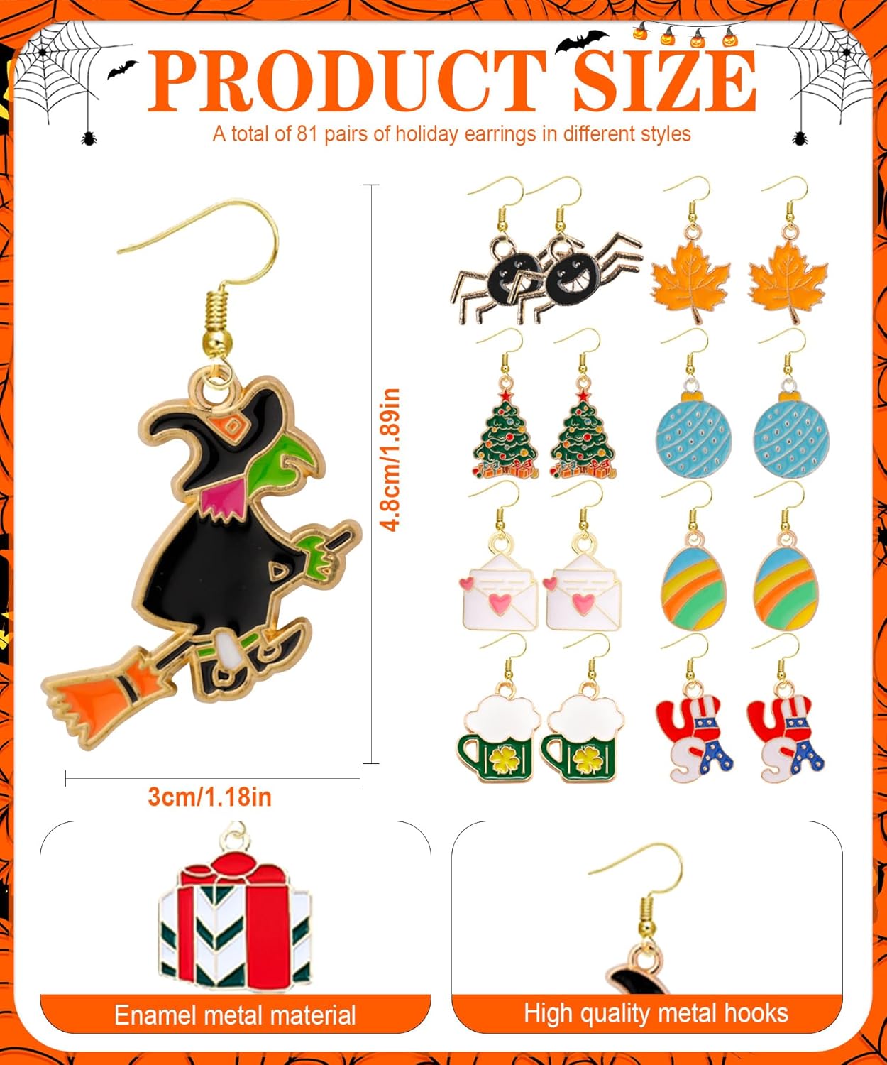 83 Pairs Holiday Earrings for Women Summer Patriotic Fall Halloween Christmas Winter Earring - Image 3