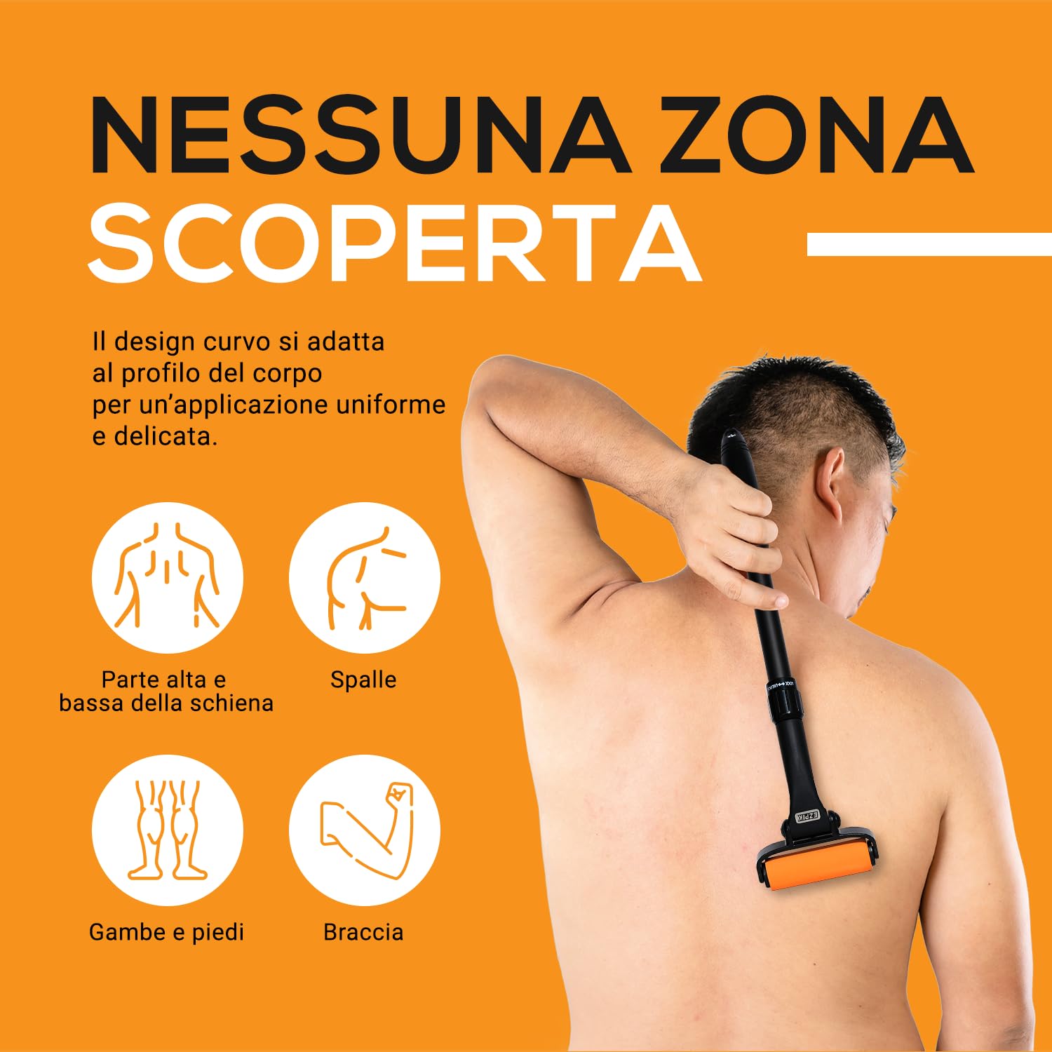 EZPIK Spalma crema schiena estensibile fino a 58 cm (design curvo) – Applicatore crema per anziani con mobilità ridotta – Ideale per oli, lozioni e protezione solare