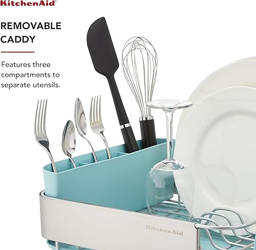 Miniatura 4 de KitchenAid Escurridor de platos compacto que ahorra espacio, resistente a la corrosión, con organizador de cubiertos extraíble y escurridor en