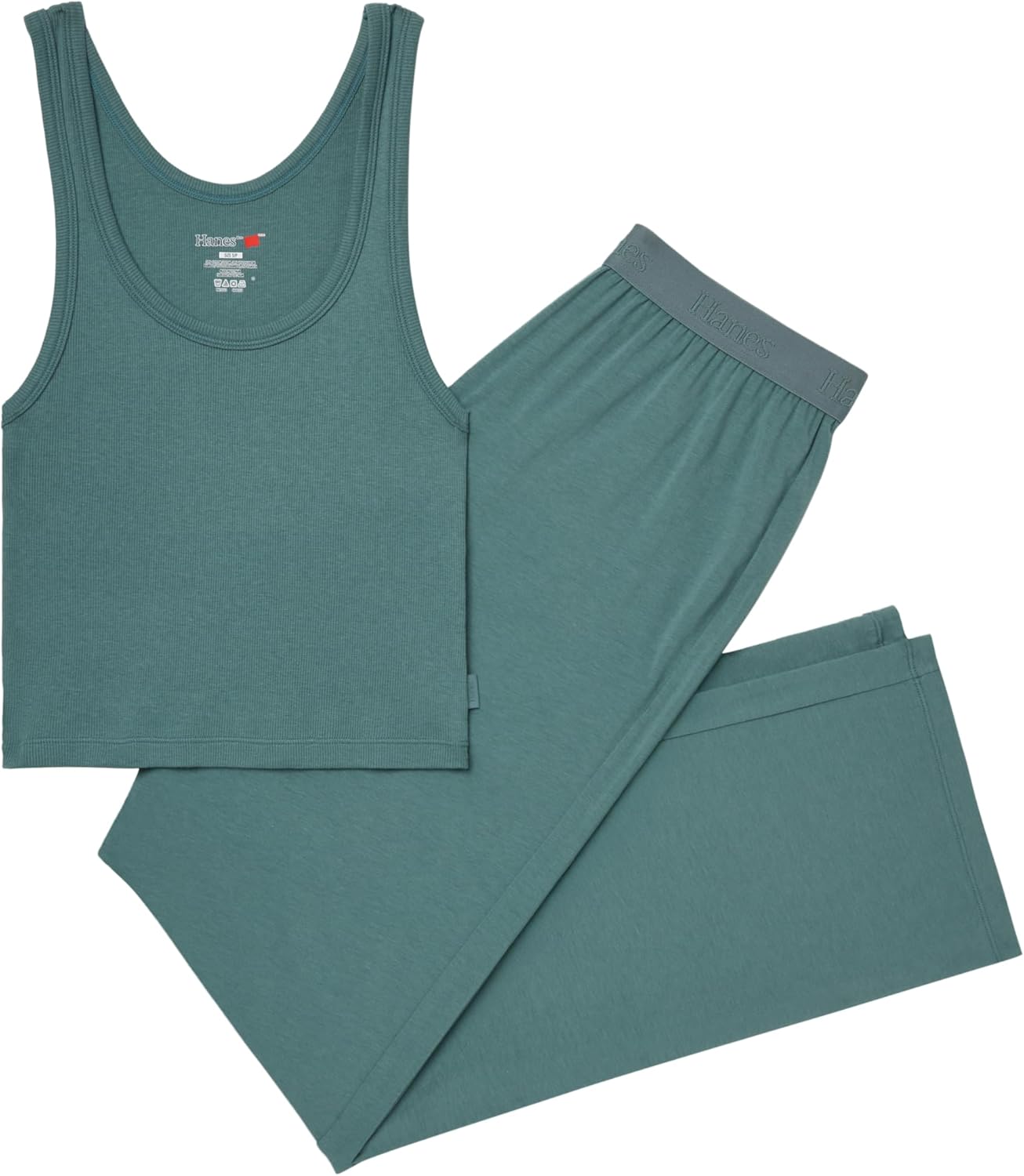 Hanes Women's Originals SuperSoft Comfywear 2 Piece Crop Tank & Lounge Pants Loungewear Set - Image 3
