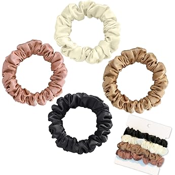 Silk Hair Scrunchie [4 Pieces] Women's Hair Rings Ponytail Holder Hairband Silk Hair Accessories for Girls Women Elastic Ponytail Colour Mix