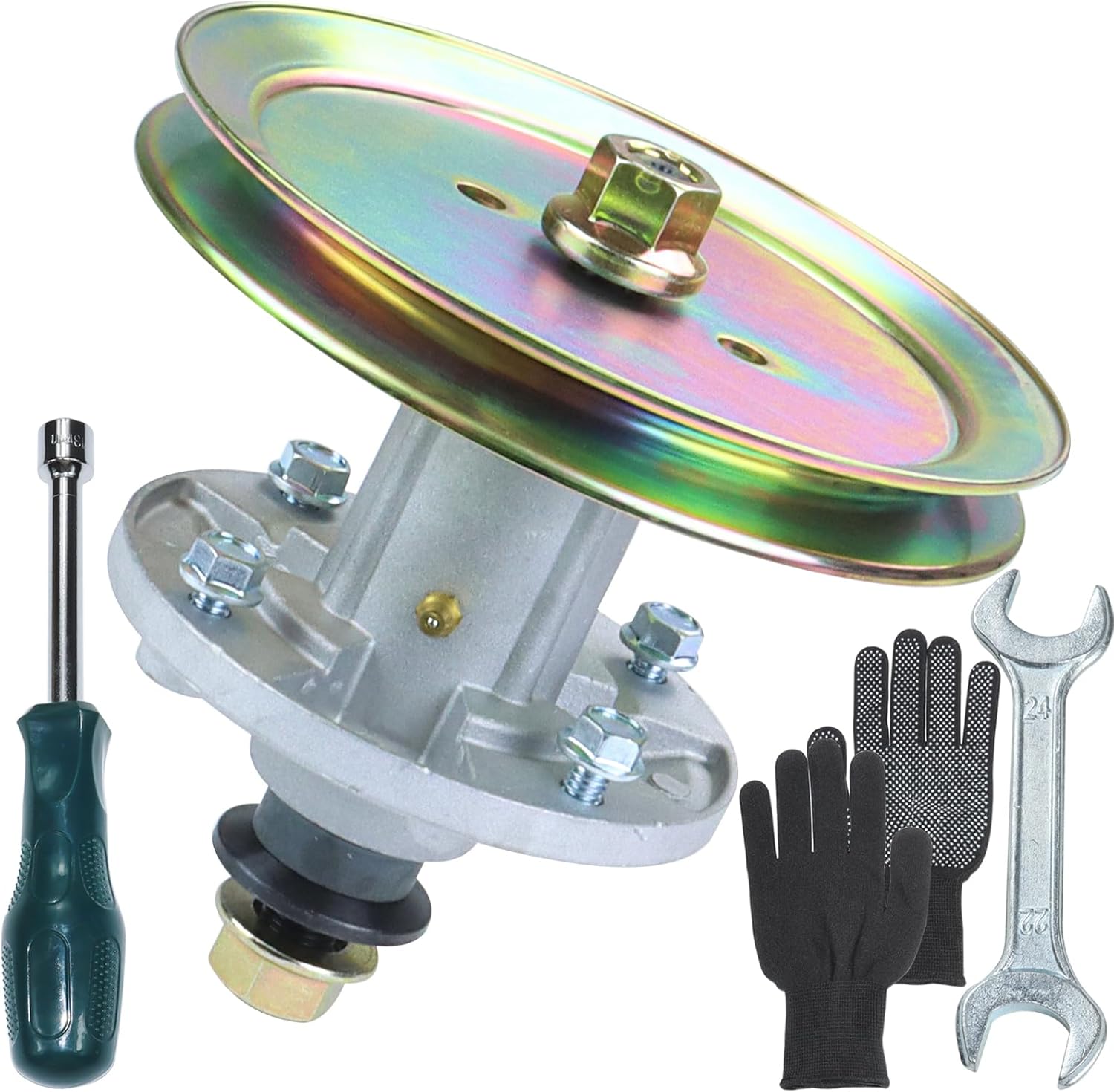 Pre-Greased AUC15811 Spindle with GX20367 Pulley Replaces Spindle Assembly - AUC15811 Spindle GY21098 Spindle Assembly GY20454 GX20367 UC23728 for D125 D130 E100 Tractors