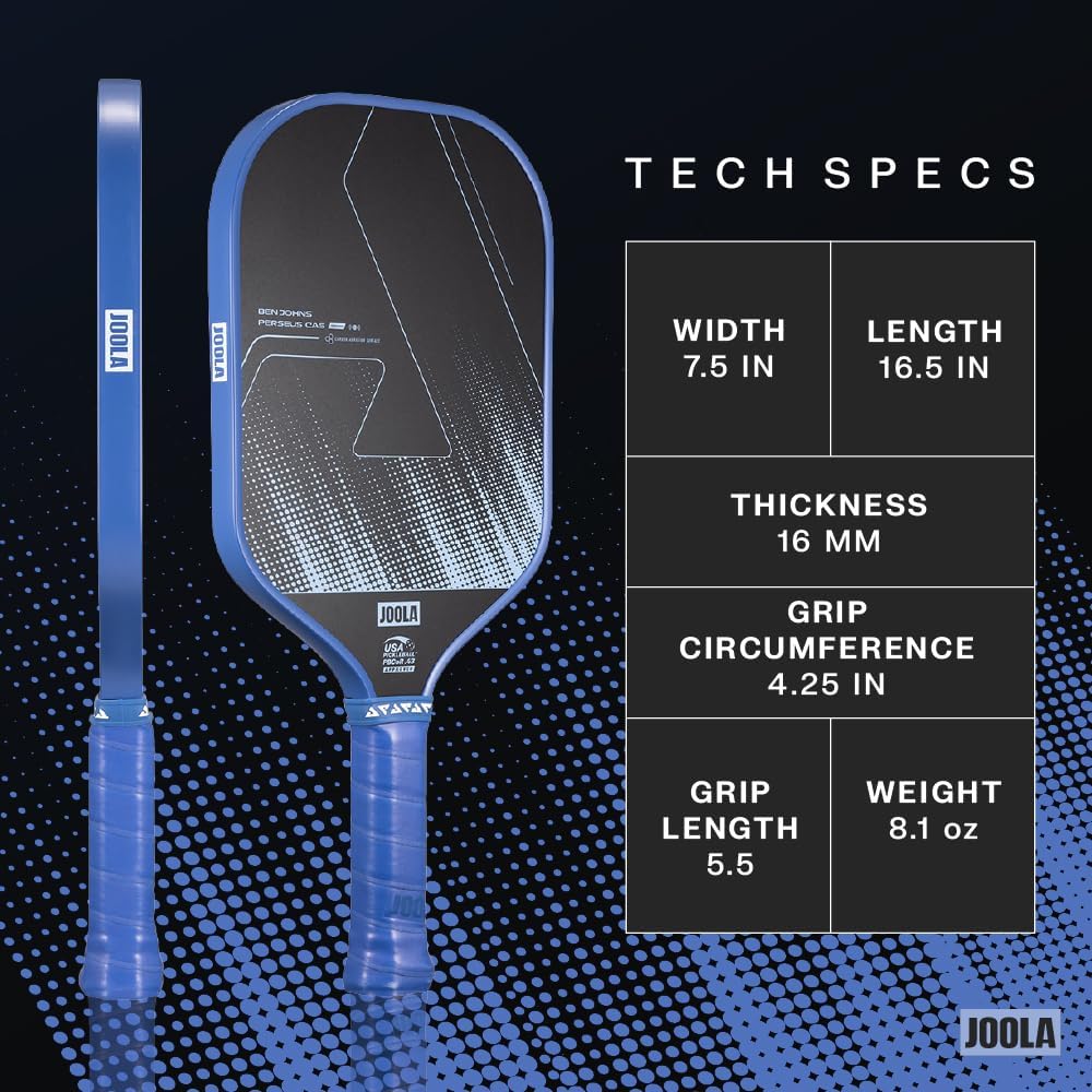 JOOLA Ben Johns CAS Perseus or Hyperion 16mm Carbon Fiber Pickleball Paddle - CAS Surface Tech - Control & Power Paddle - USAP Approved - Aero Curve - Feel-Tec Pure Grip - NFC Chip - Image 5