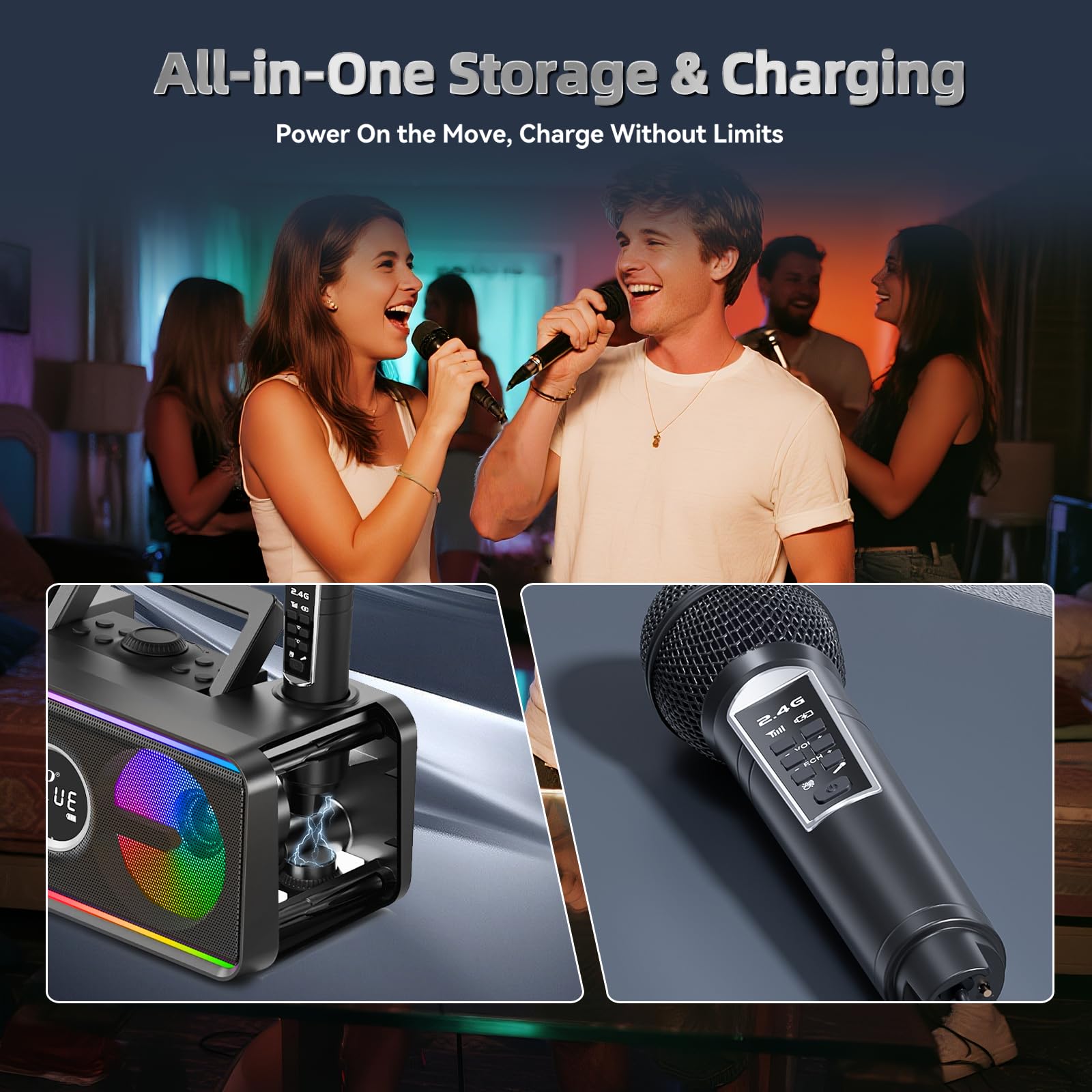 SDRD 216 Bluetooth Karaoke Machine for Adult Kid with Storage and Charging Station, Powerful Karaoke System, 12H Playtime - Image 2