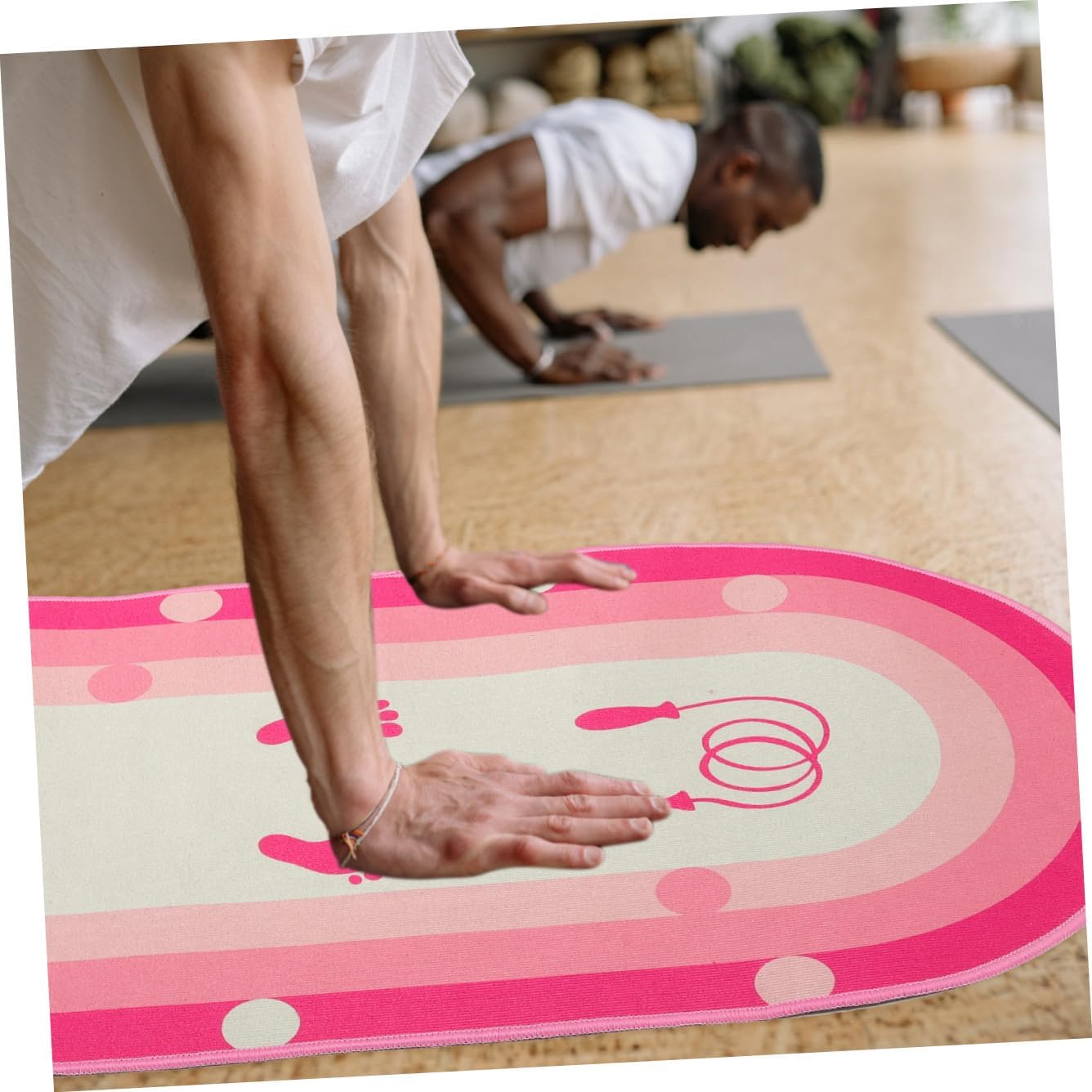 Outanaya Soundproof Household Jumping Mat with Thick Silicone Base, Pink 50x80cm Oval Exercise Pad for Indoor Fitness, Multi-function Training Jump Rope Mat