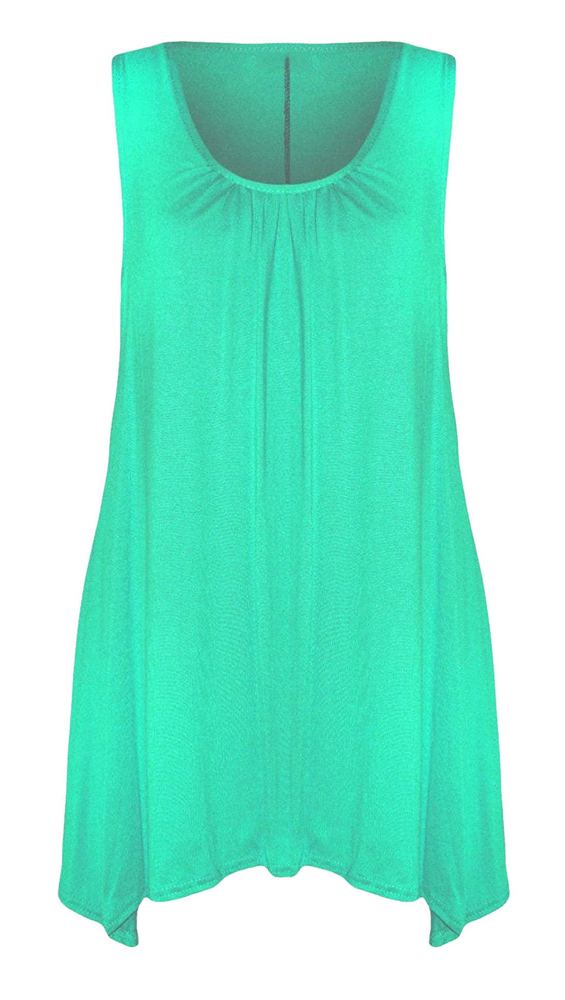 Real Life Fashion Ltd Women's Mint Sleeveless Hanky Hem Top Plain Gathered Top Scoop Neck Tunic Shirt Flared Vest Top